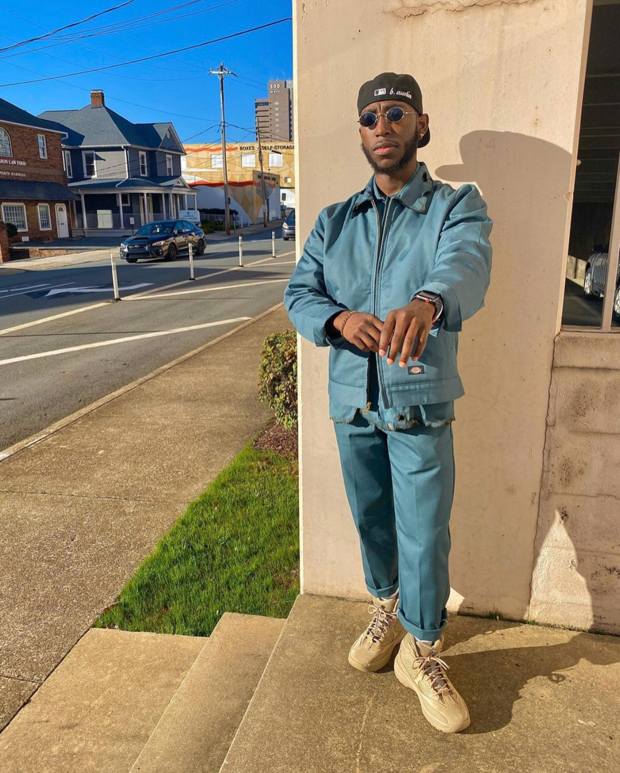 Custom Burned Distressed Dickies Suit x Yeezy Boots