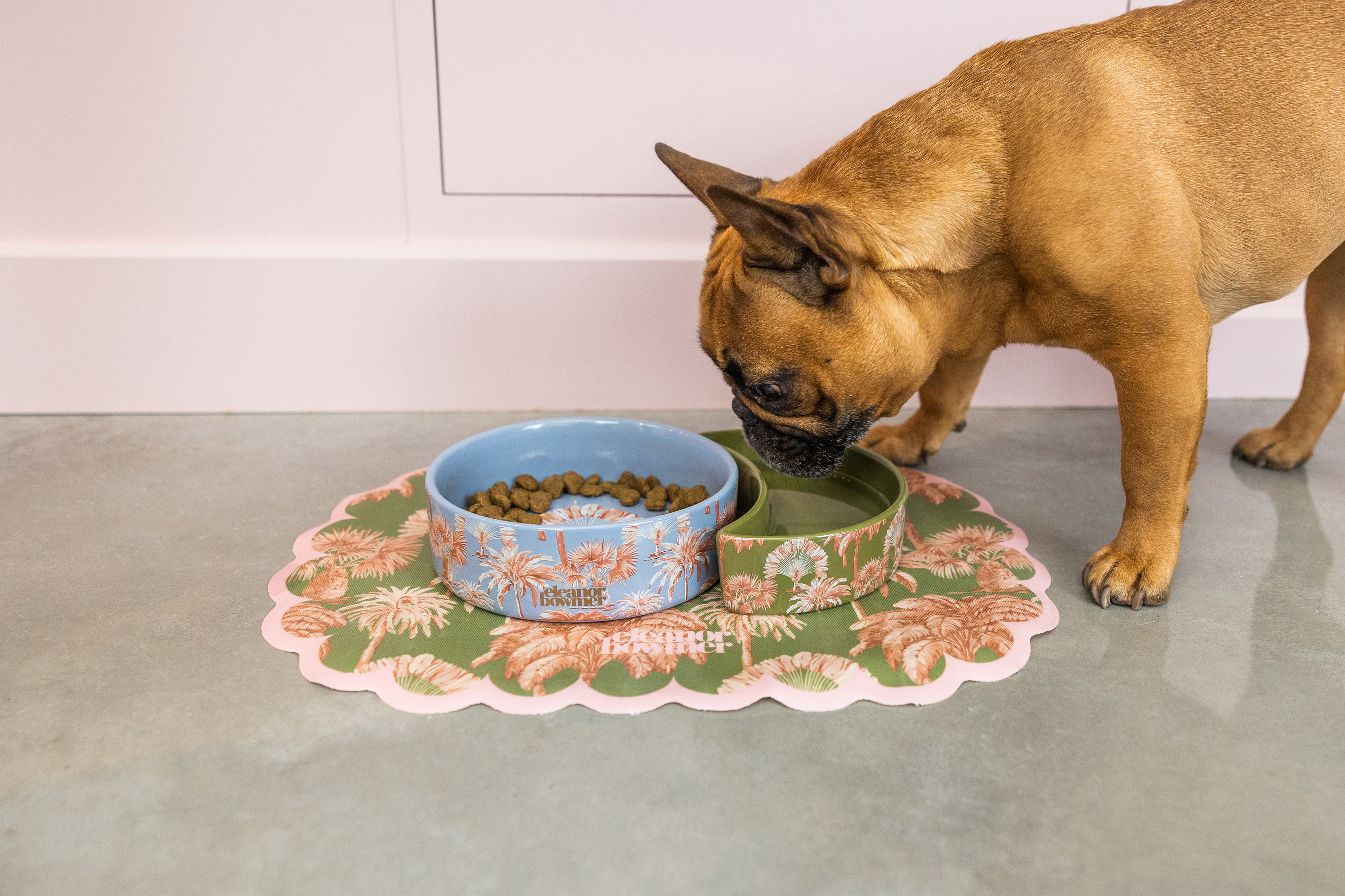 Crescent Moon Dog Bowls with Matching Pet Mat