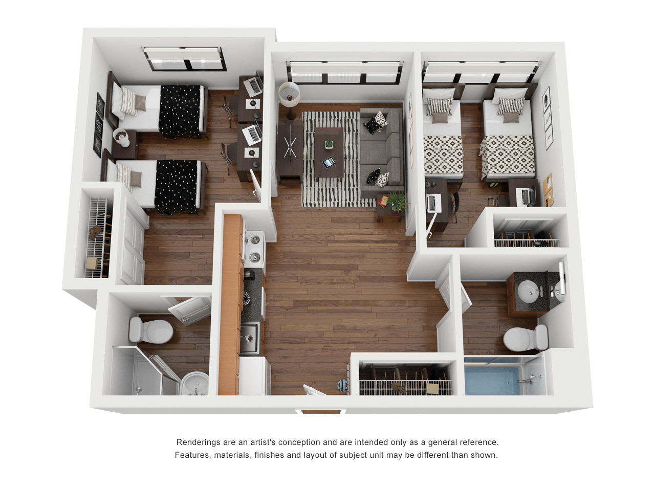 Allston + Stadium Student 3D Floor Plan