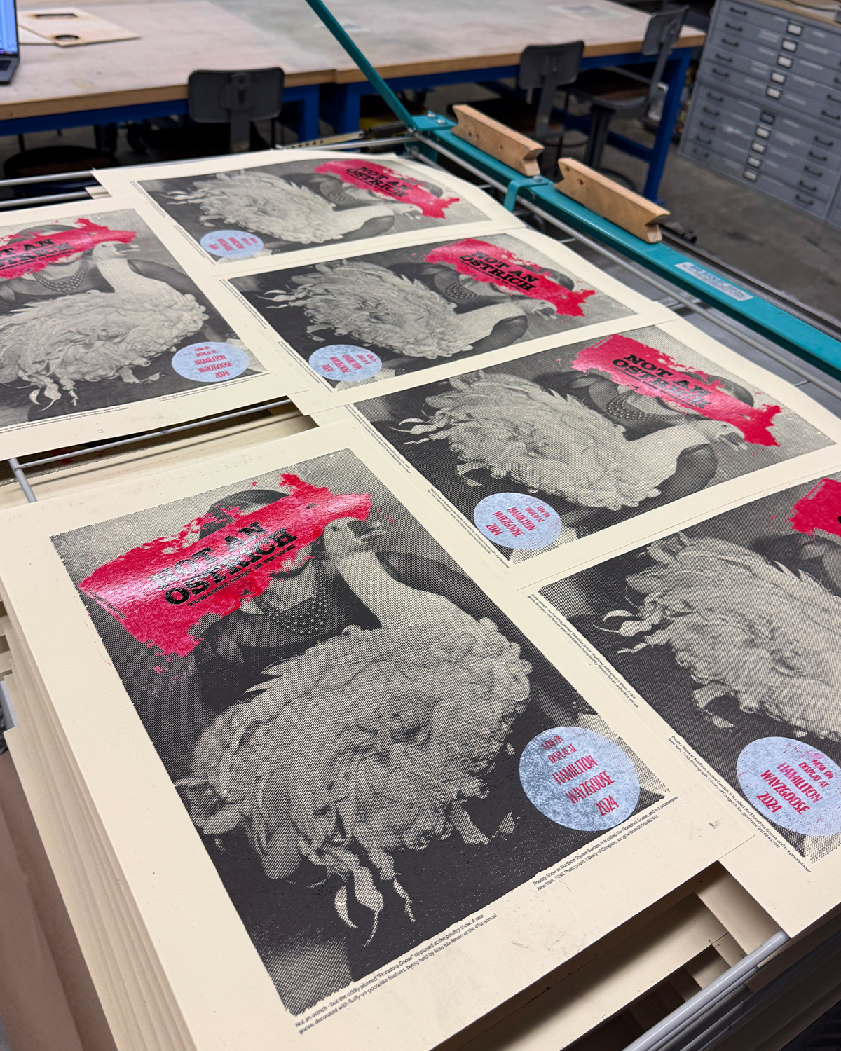 Prints on the drying rack.