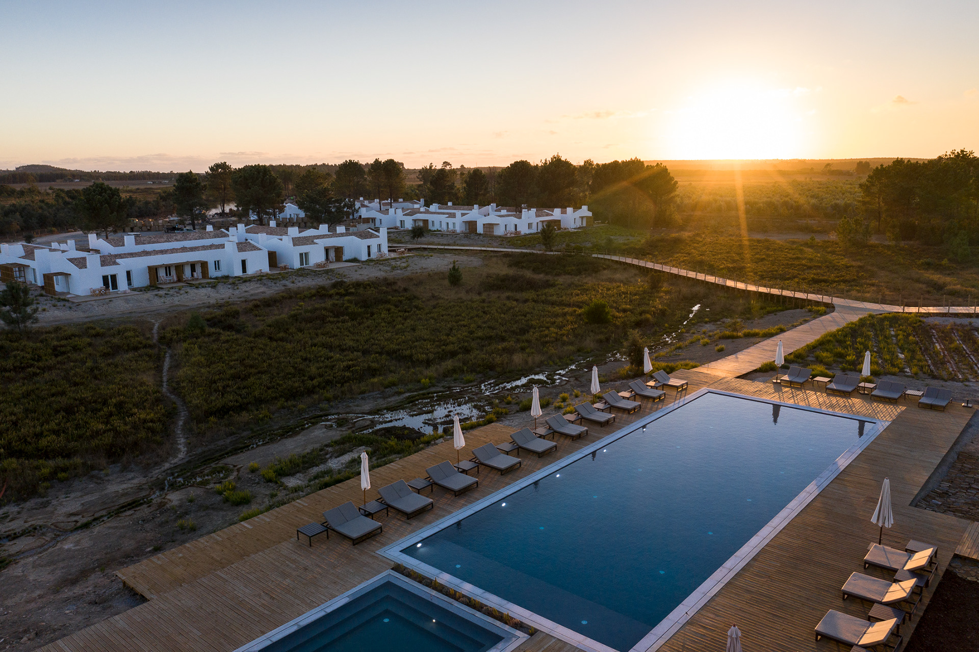 Drone image - part of Craveiral Farmhouse, pool and houses - Alentejo, Portugal