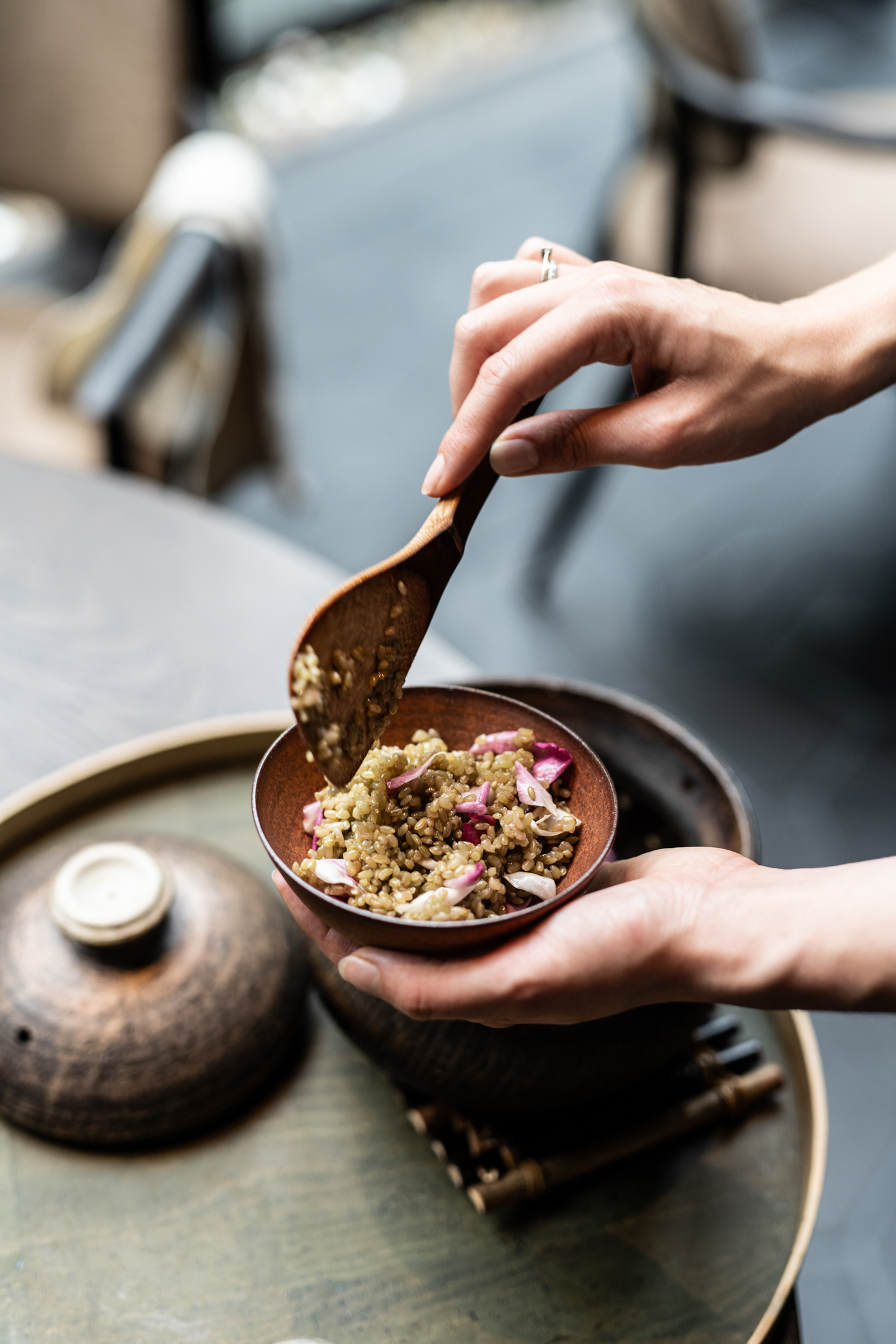 Green rice serving at Noma Kyoto