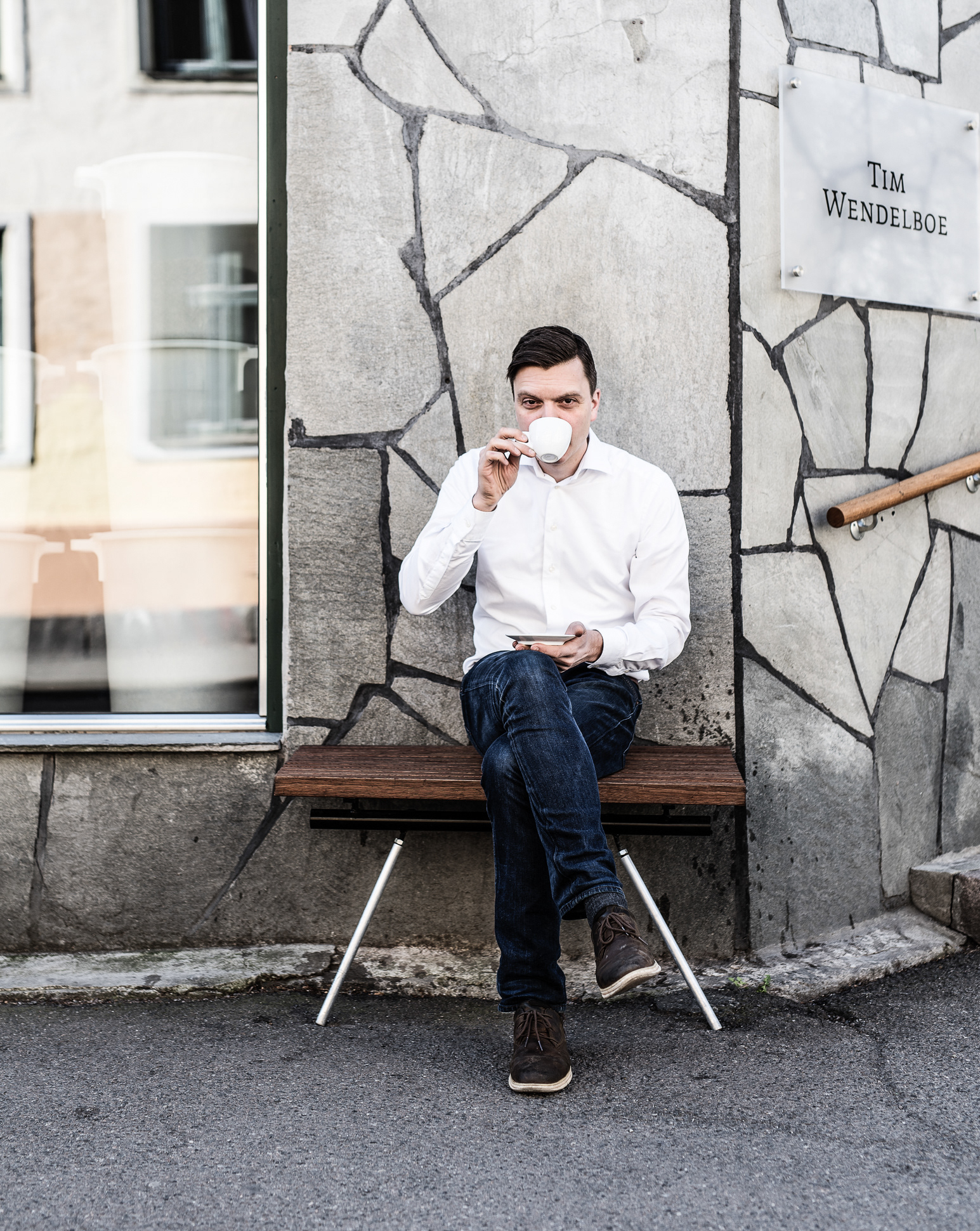 Tim Wendelboe outside his coffee shop and roastery in Oslo, Norway - photo Martin Kaufmann