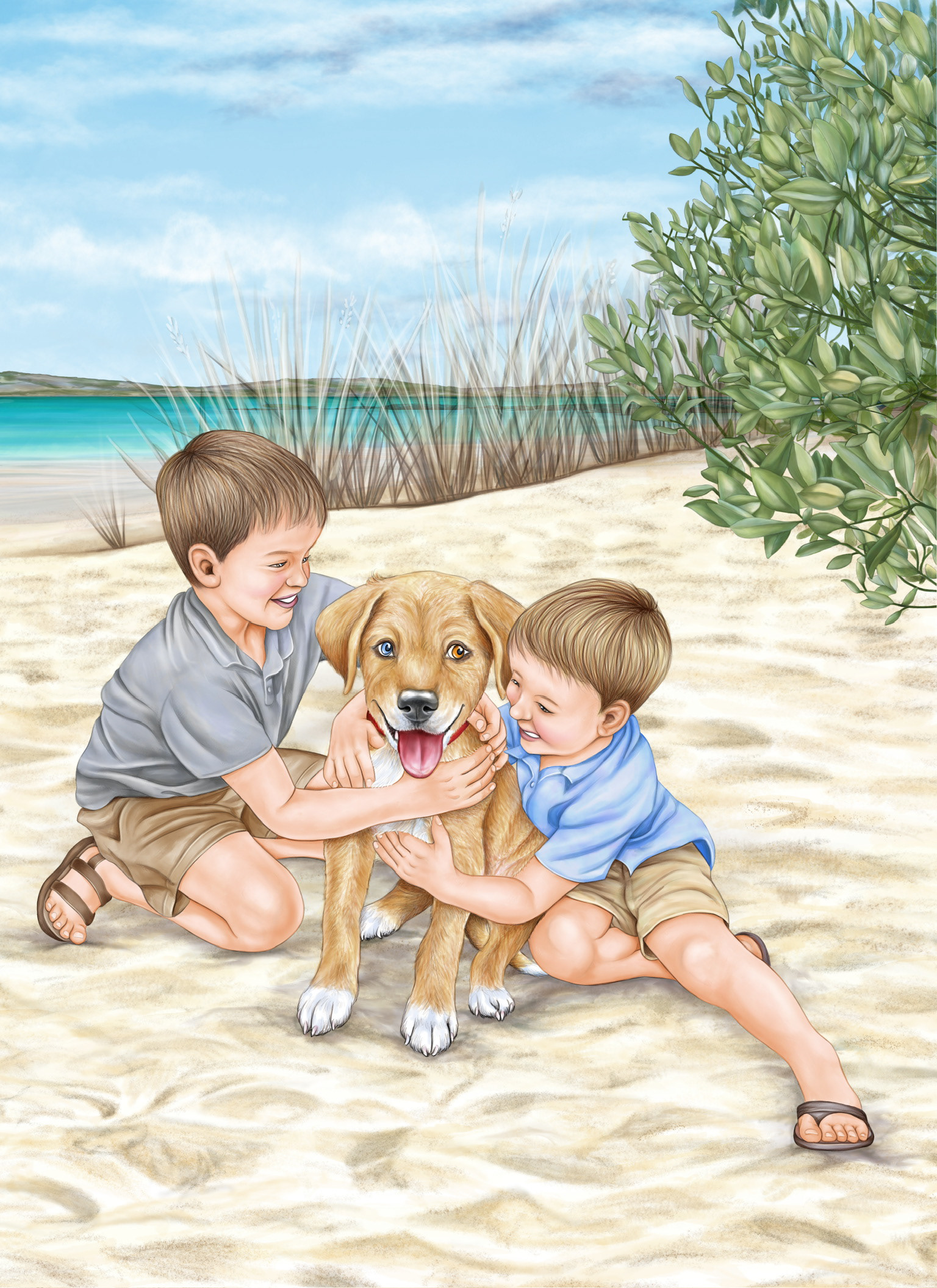 The boys hugging Sandy