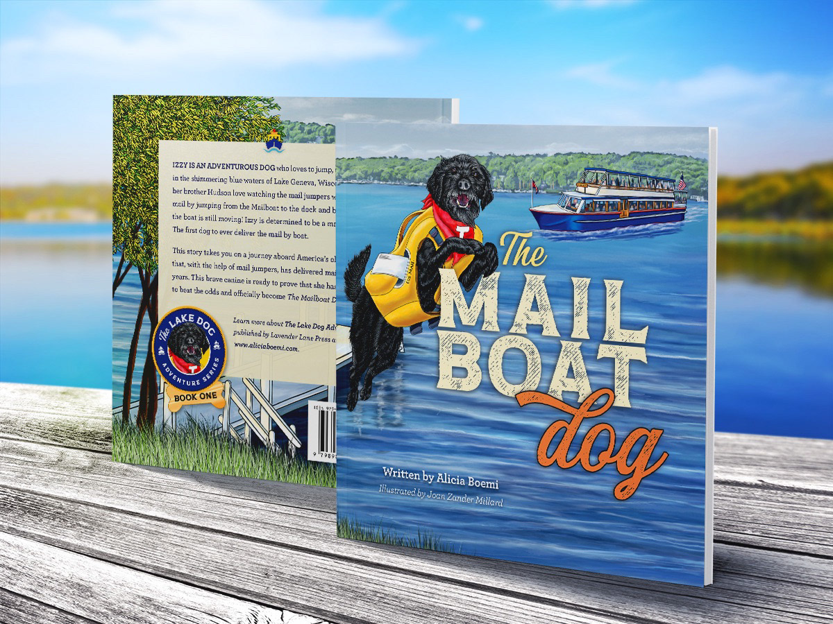 The Mail Boat dog cover art by Joan Zander Millard, ZeeeArts