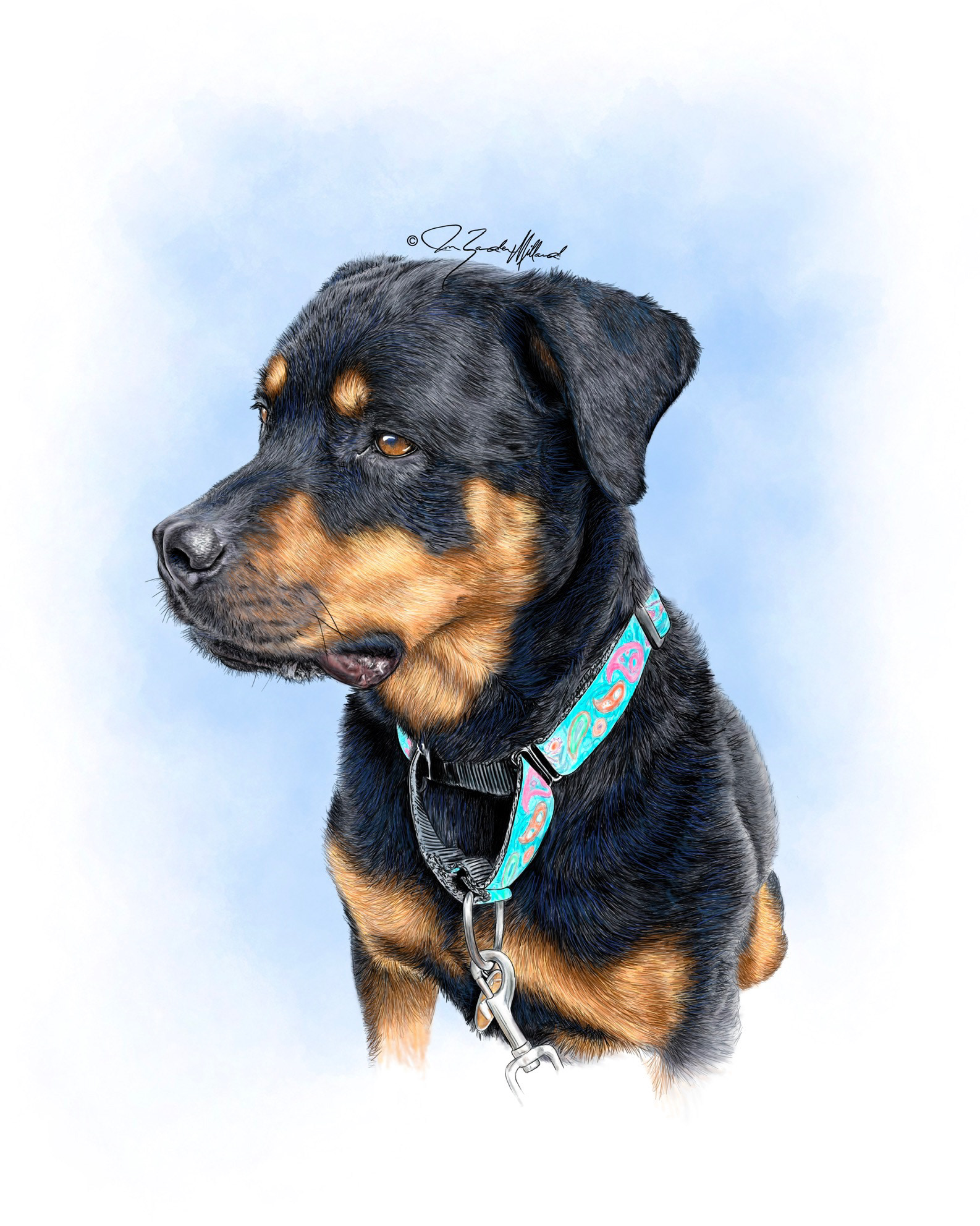 Dog portrait of Rottweiler Rhea by Joan Zander Millard, ZeeeArts