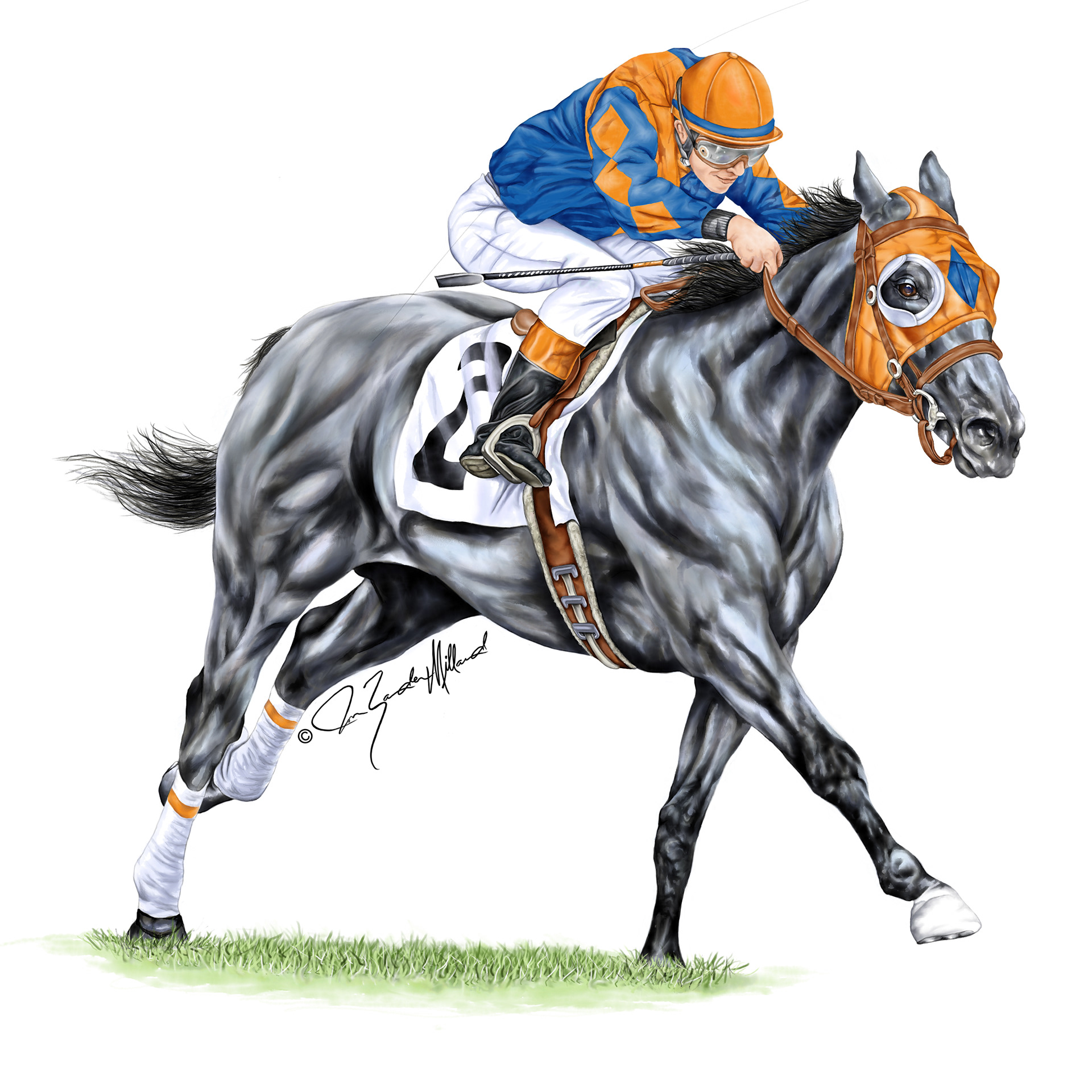 Watercolor of race horse and rider by Joan Zander Millard, ZeeeArts