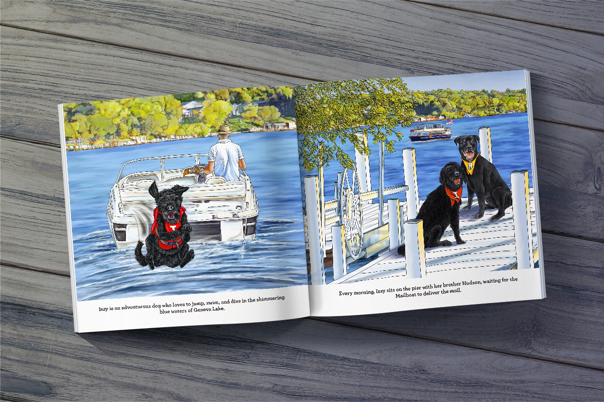 Spread from Mail Boat Dog book
