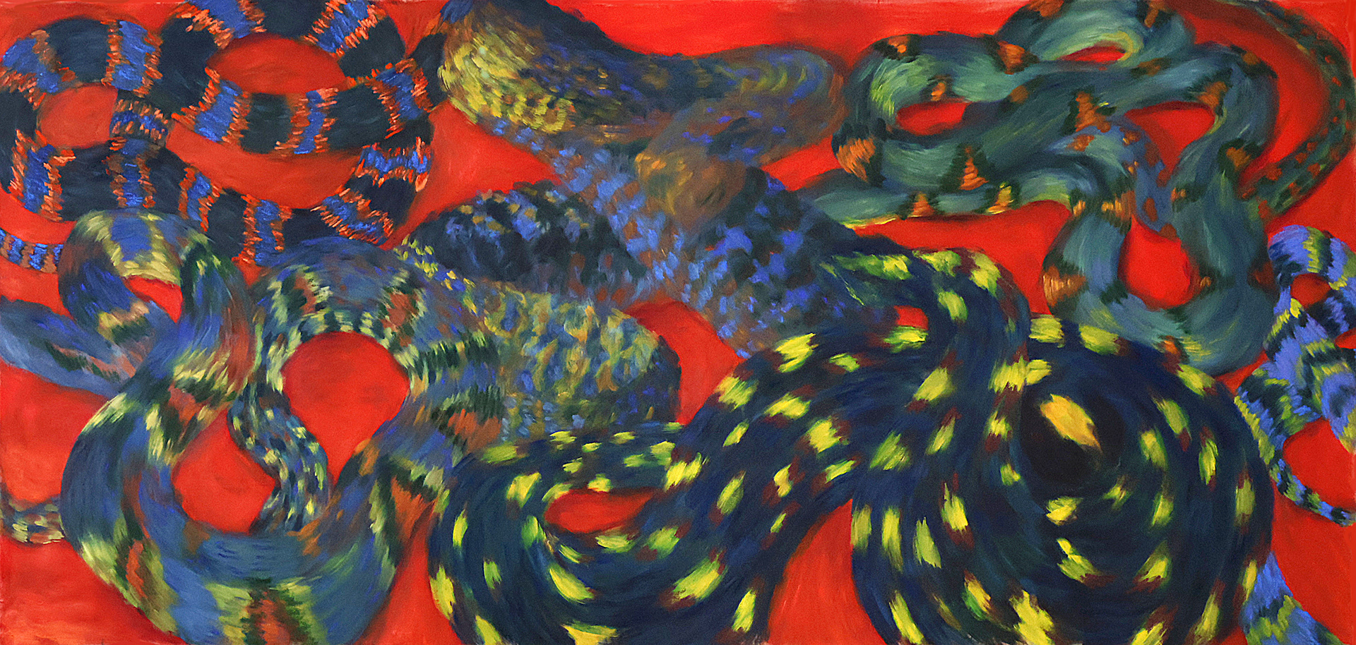 Sem retorno ao paraíso, 2025. Oil on canvas. 143 x304 cm.