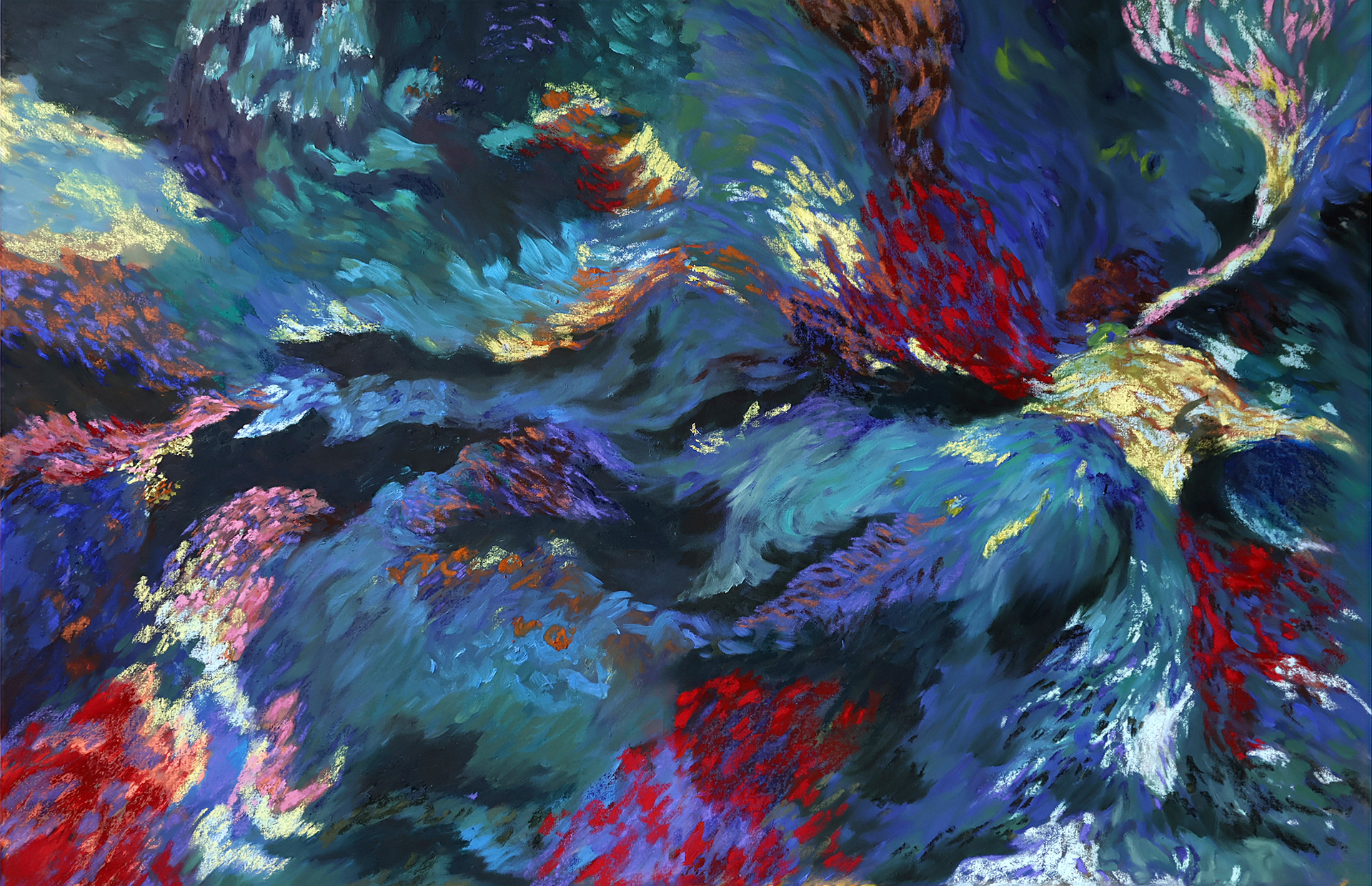 Dome grotto 3, 2025. Oil, oil stick and dry pastel on linen. 129 x 190 cm.