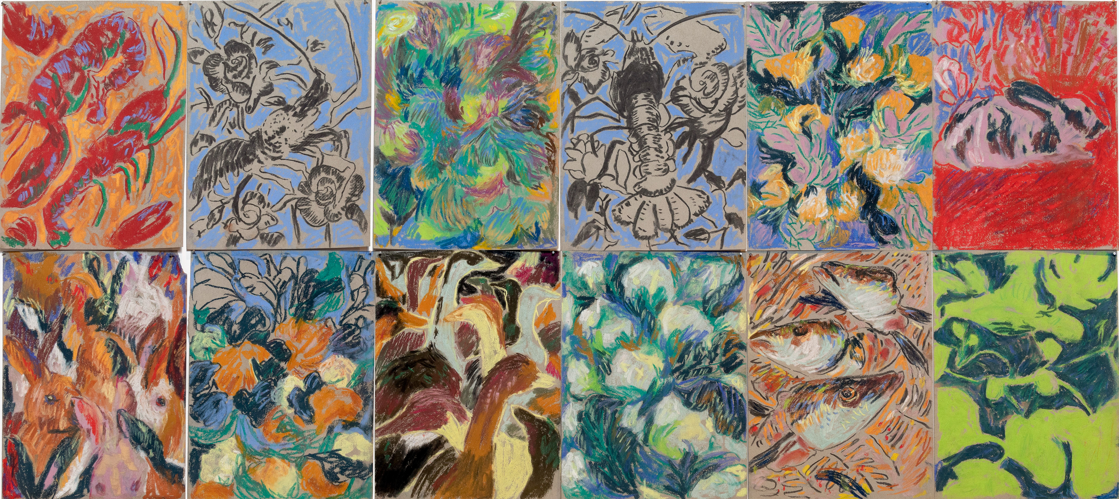 Avant la terrine, 2022. Pastel on paper. 23 x 30 cm each.
