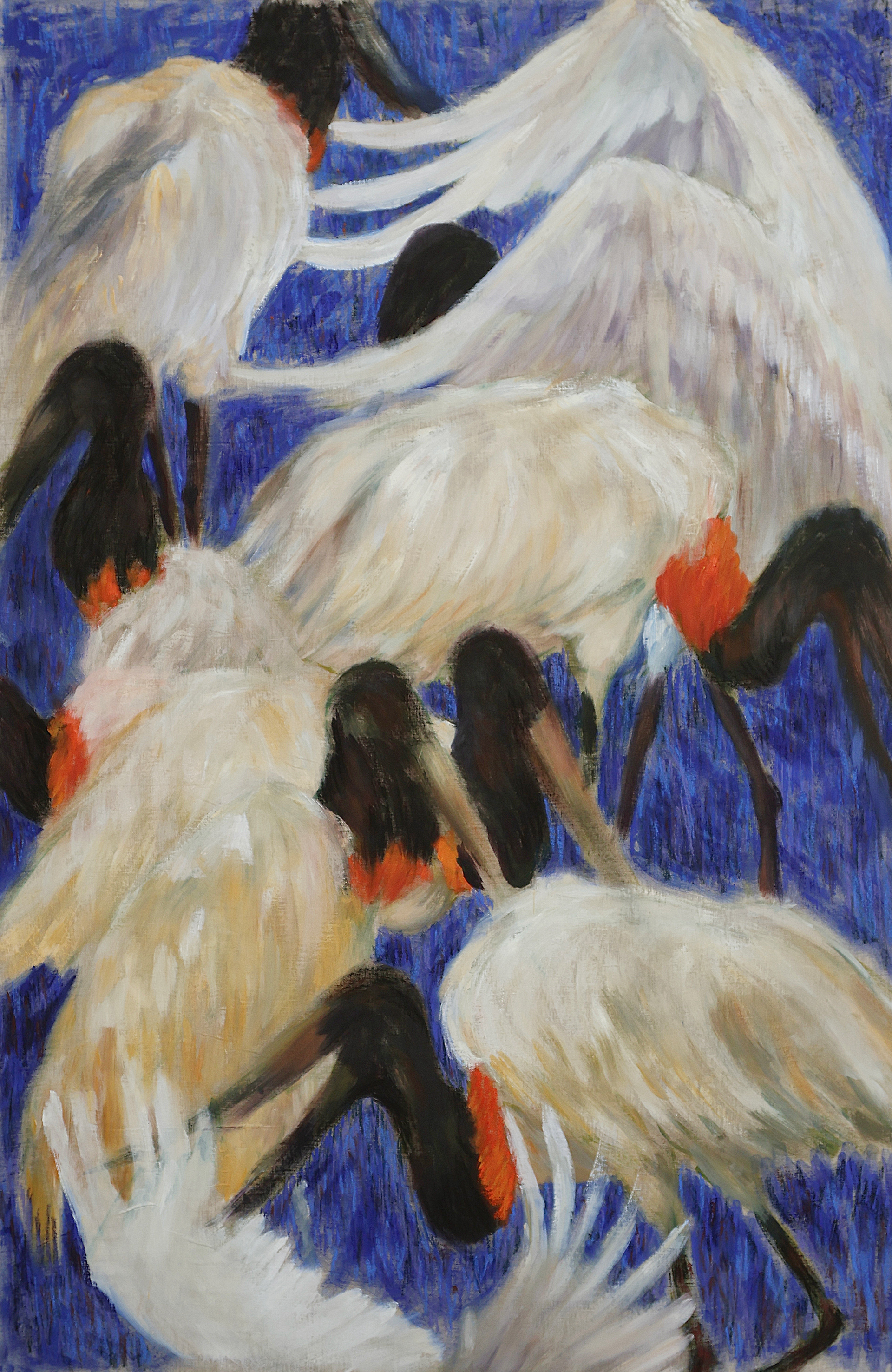 Olhando para o chão, 2024. Oil on linen. 191 x 122 cm.