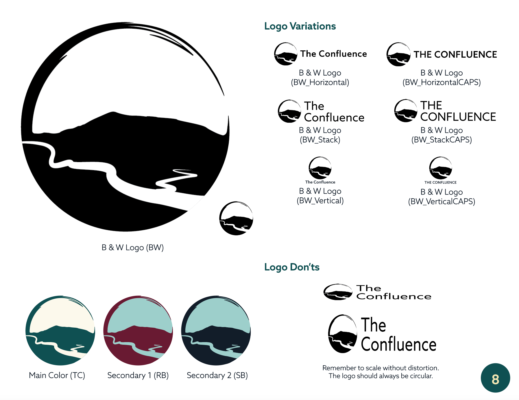 A page from The Confluence Brand Guidelines depicting the logo and its variations..