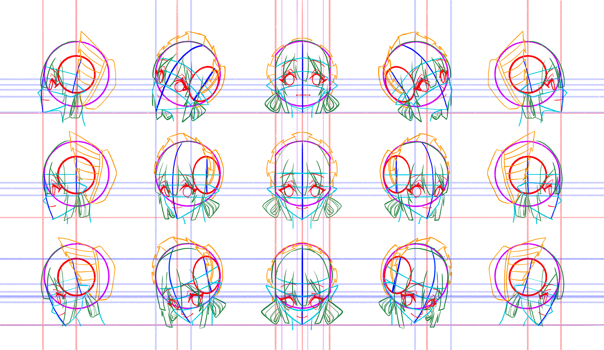 Character Head in Different Angels Draft