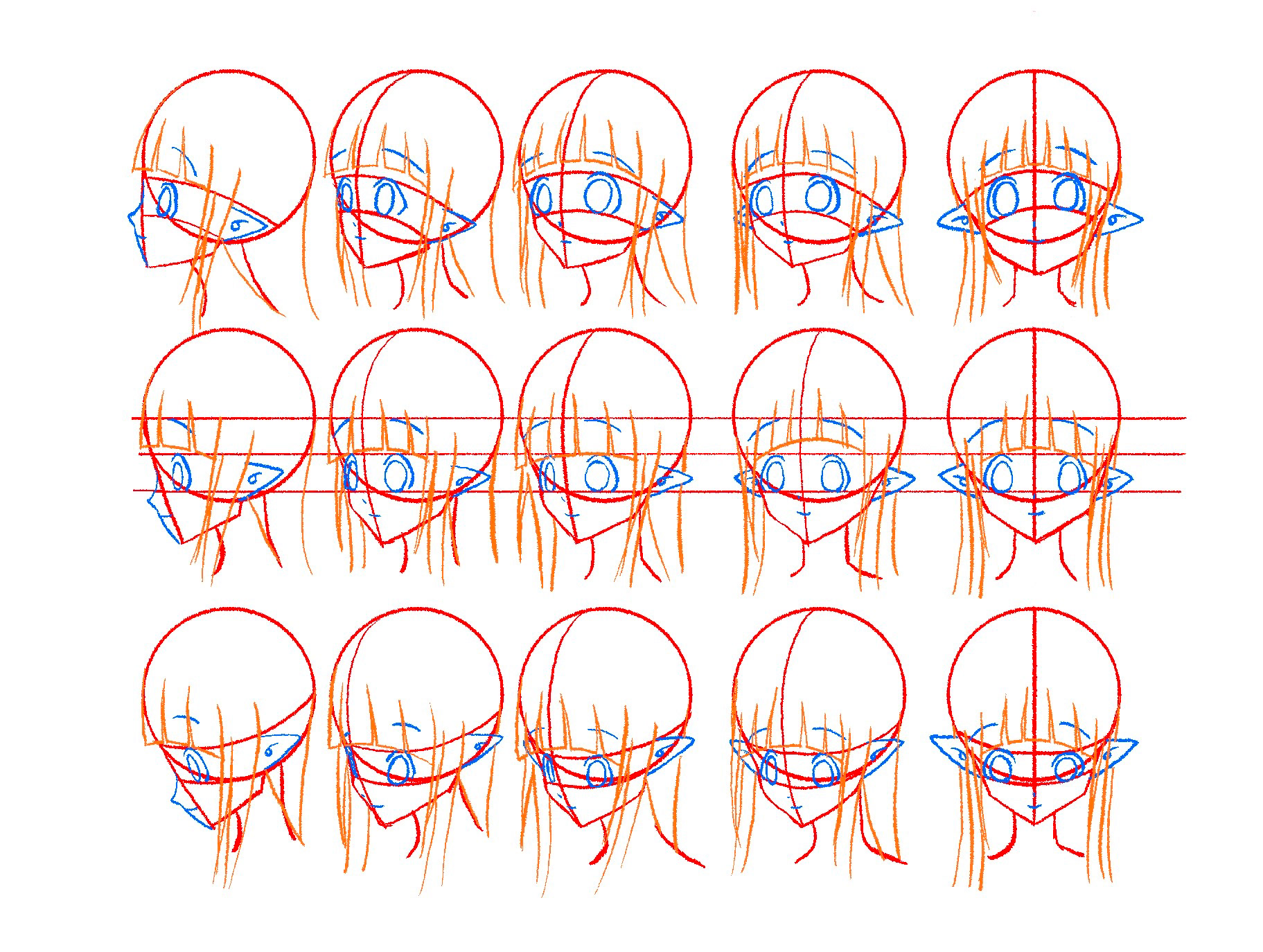 Character Head in Different Angels Draft