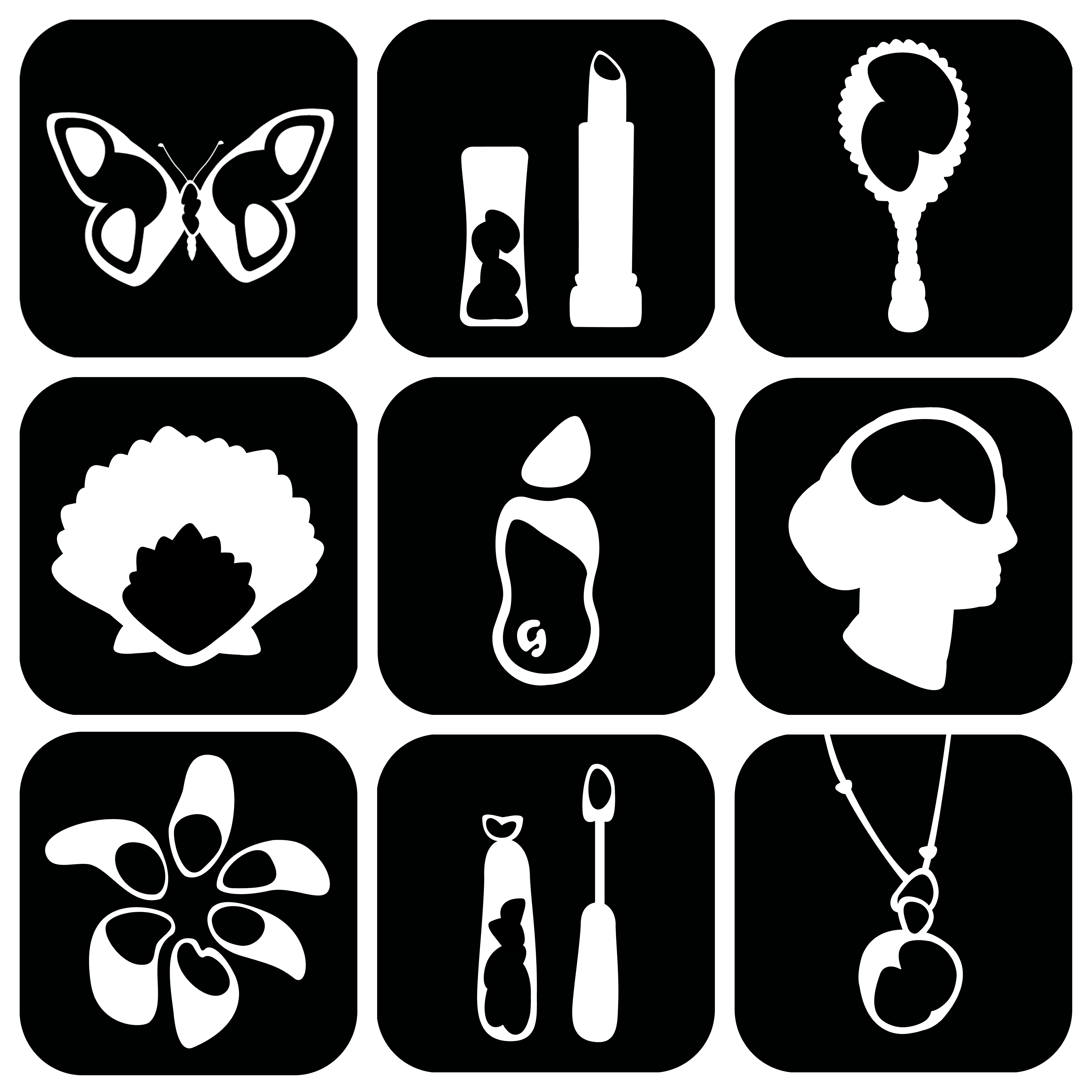 Nine Black and White Icons Describing the Object's Look and Feel