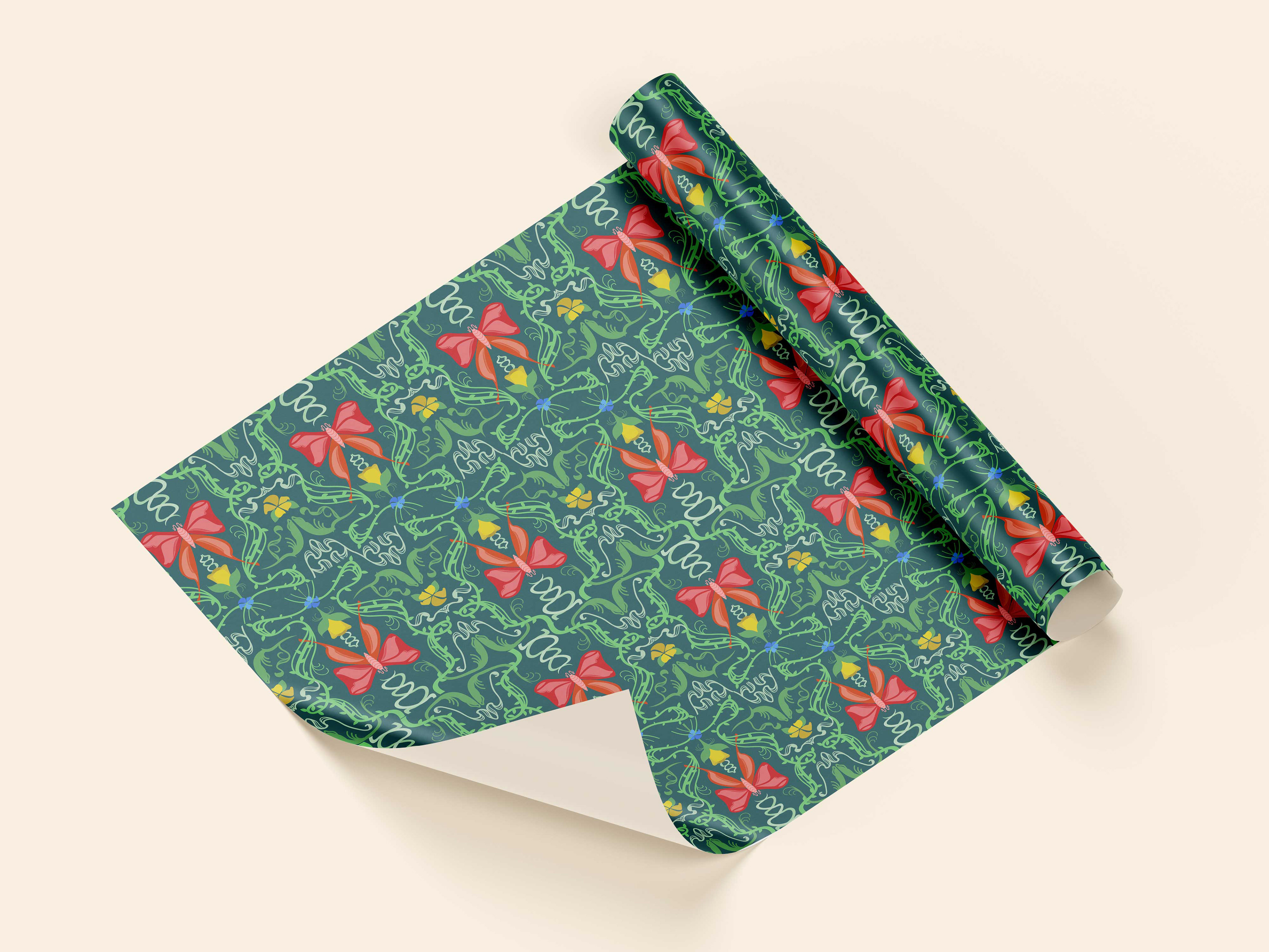 Art Nouveau Inspired Color Palette - Gift Wrap Mockup