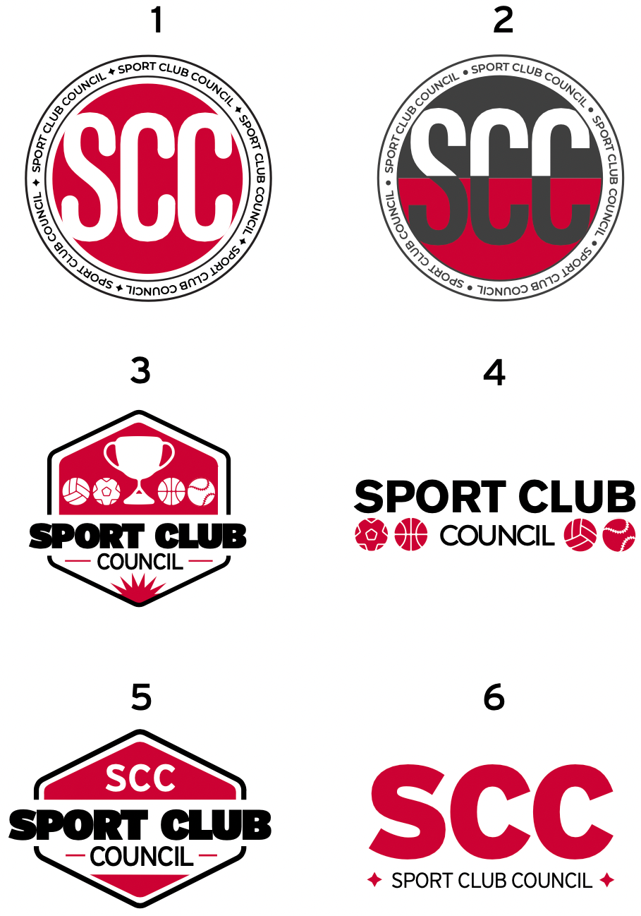 Initial Logo Iterations for Rutgers Sport Club Council