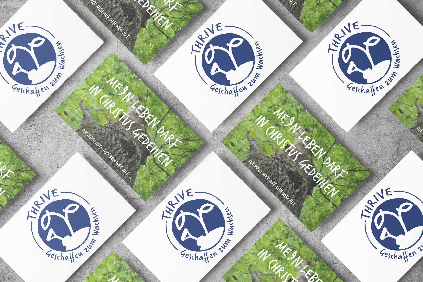 Logo und Karten THRIVE, EmK