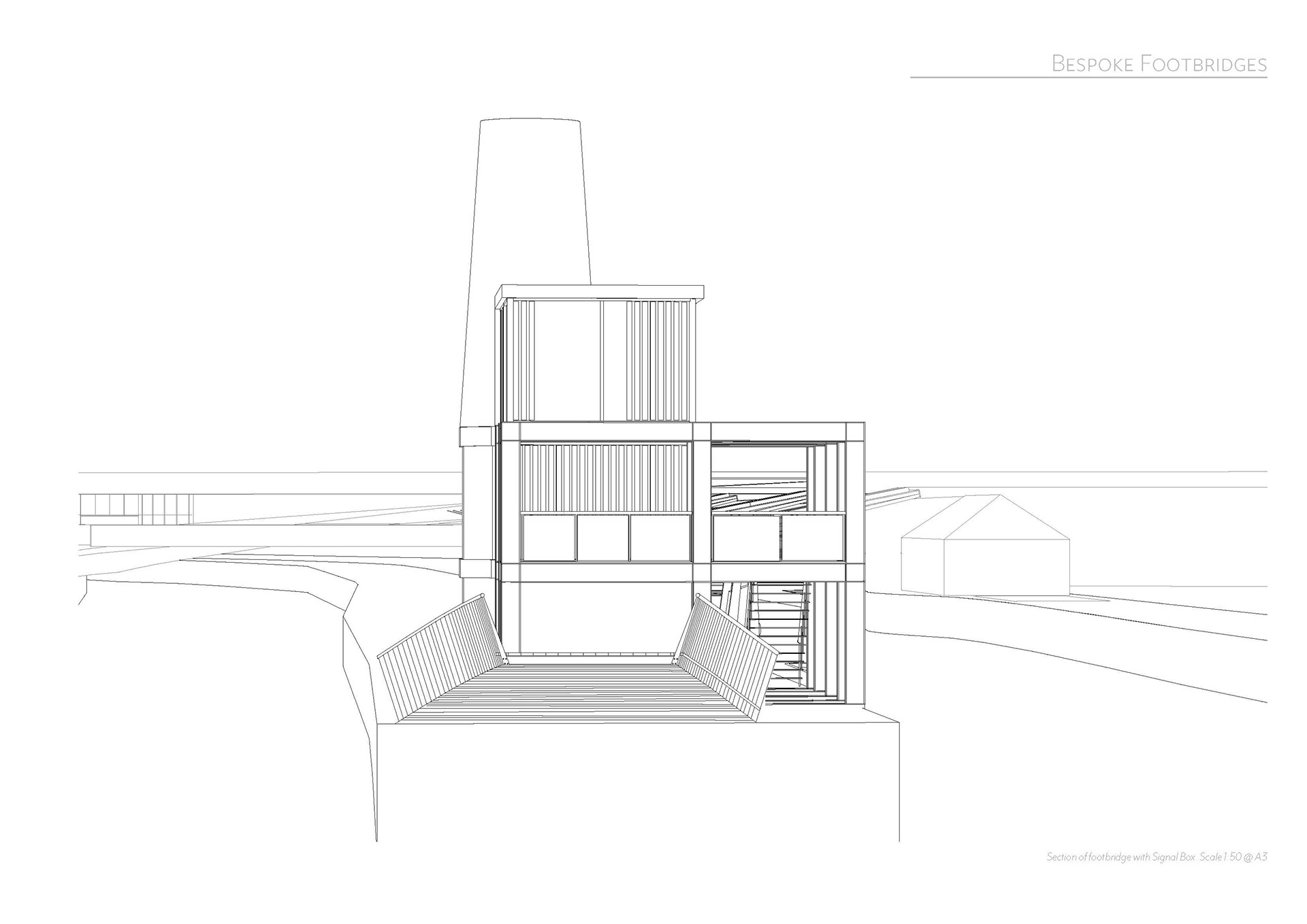Elevation of signalbox and footbridge