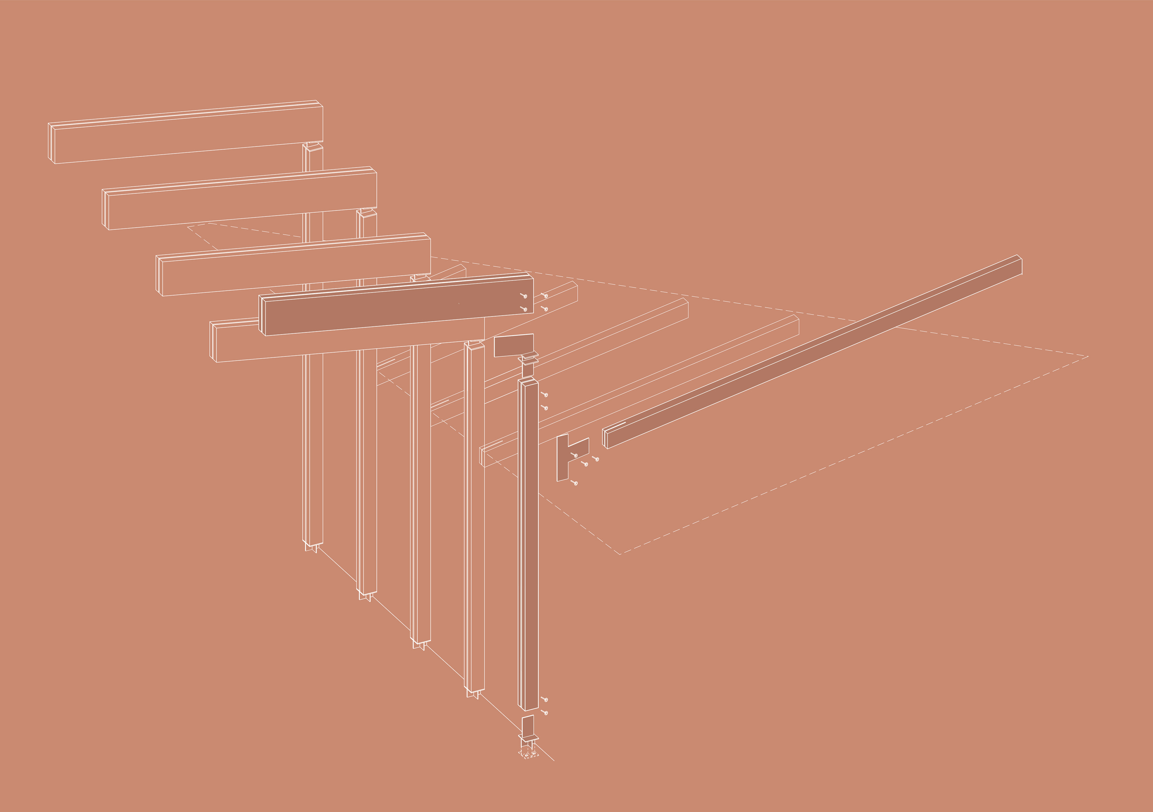 Exploded isometric of the framework