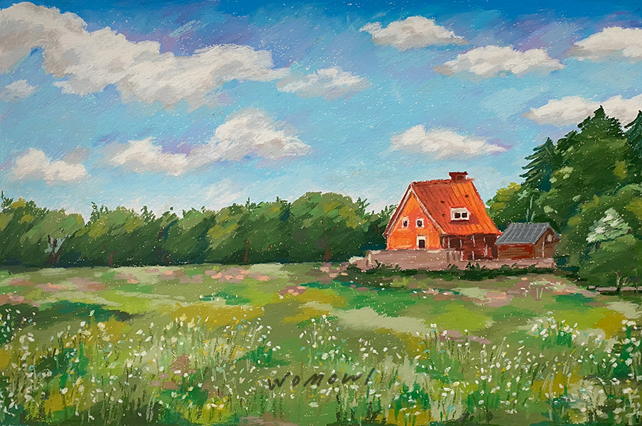 2023 in the green field / 55x38 / Oilpastel
