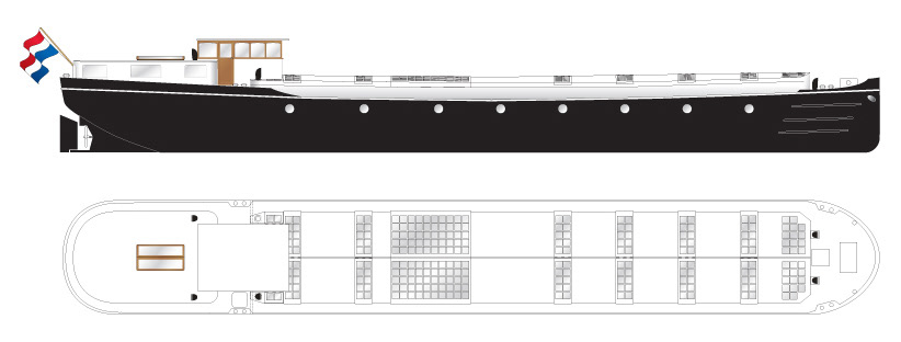 30 m Dutch barge side and plan view