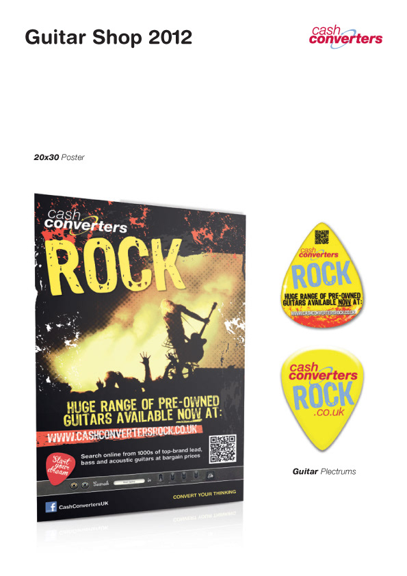Cash Converters guitar promotion poster and plectrums