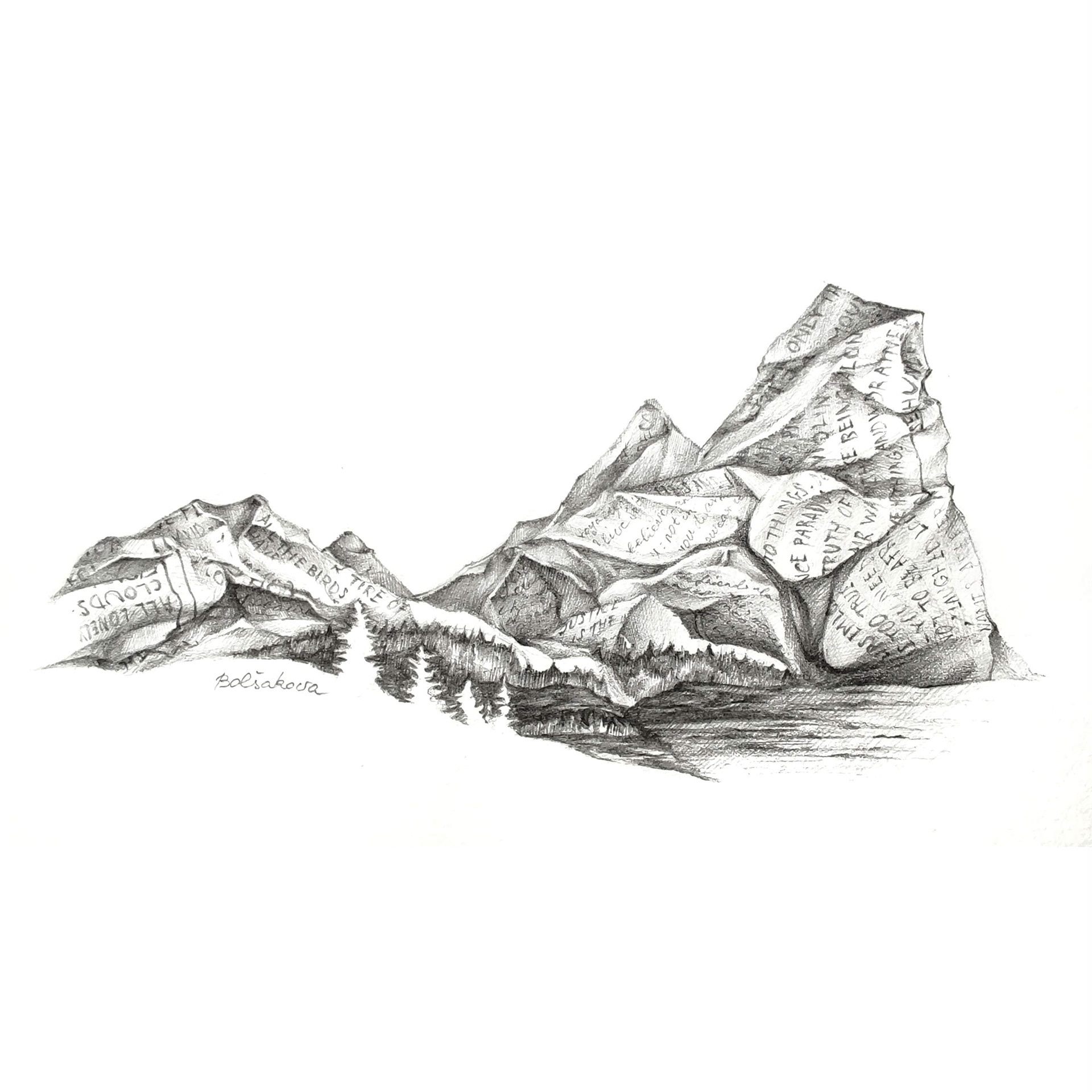 paper mountains. pencil, paper, a4