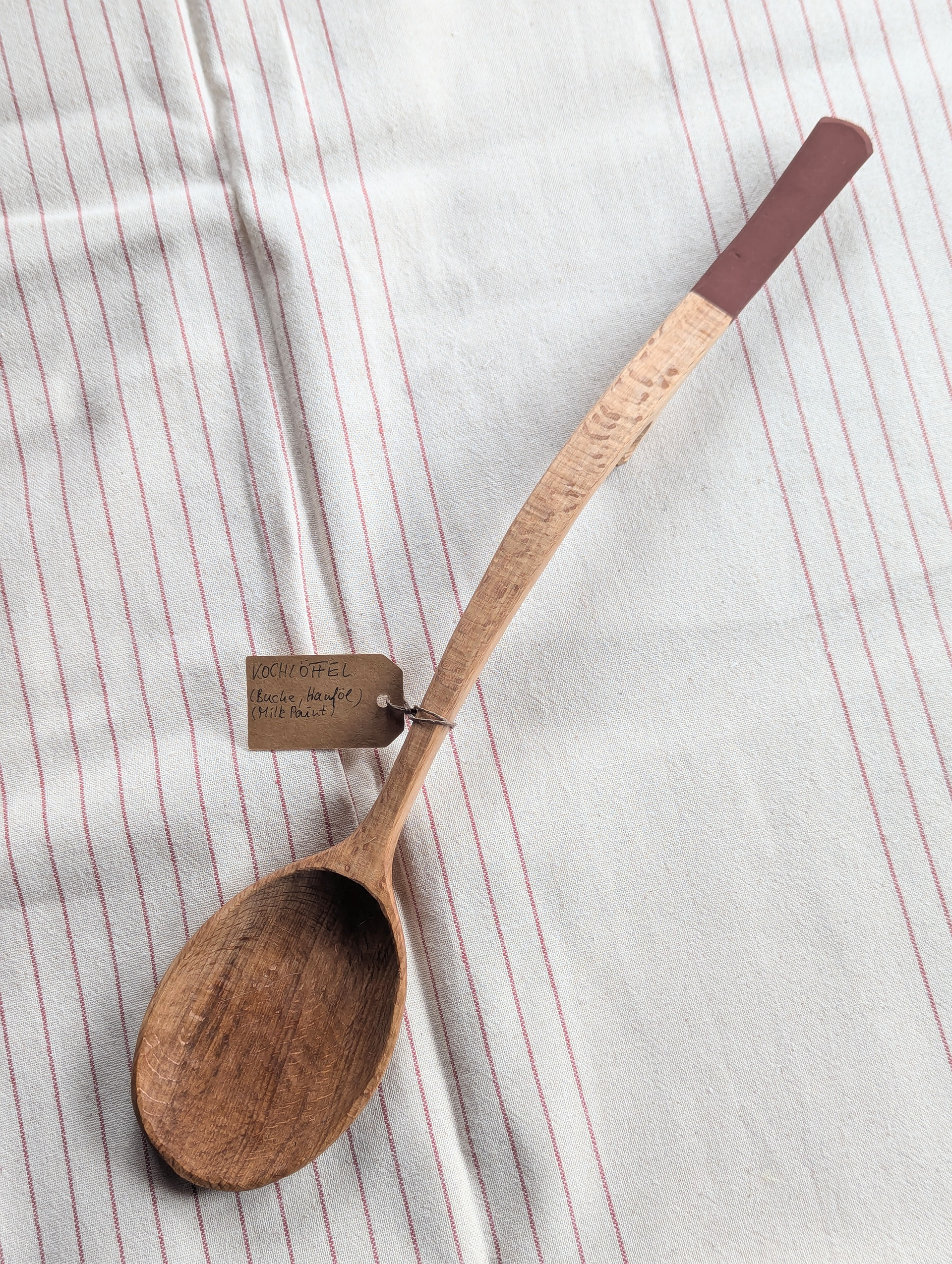 VERKAUFT - No. 13 / Großer Kochlöffel mit Haken - 41 cm - Buche, Milk Paint, Hanföl - 34 €