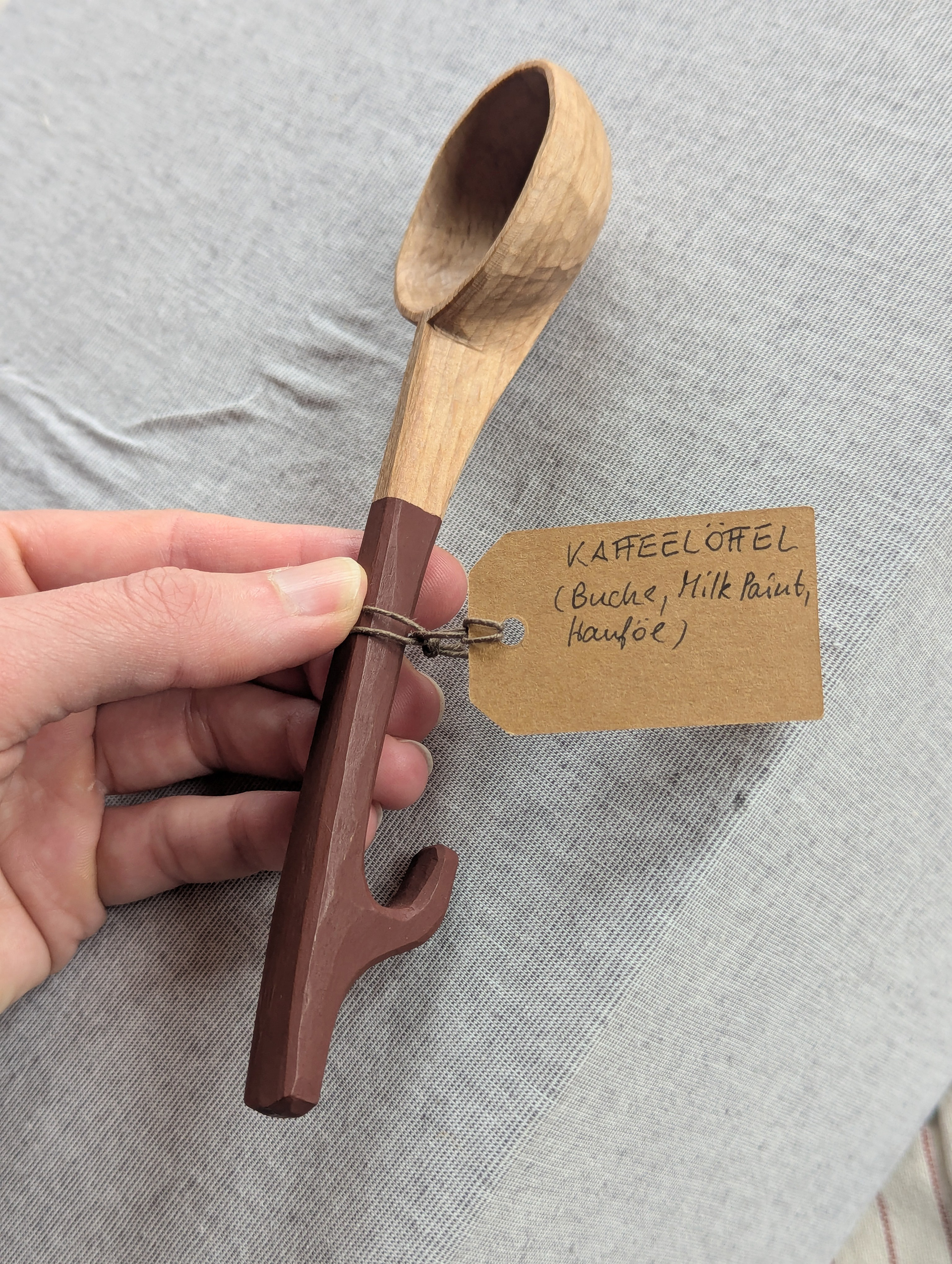 VERKAUFT - No. 02 / Kaffelöffel/ Scoop - 17 cm - Buche, Milk Paint, Hanföl - 26 €