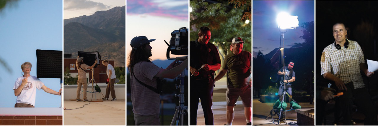 A collage of BTS taken on a day of shooting a Utah feature film.