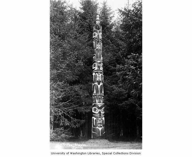 Haida totem pole, Sitka, Alaska, between 1900 and 1938.