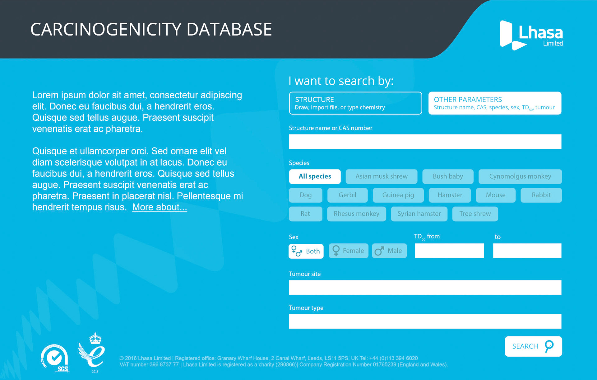Homepage: criteria search
