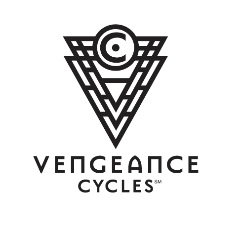 Corporate identity, letterhead, envelopes and two-sided business cards for Vengeance Cycles, a custom motorcyle manufacturer creating beautiful, one-of-a-kind bikes for an upscale consumer.