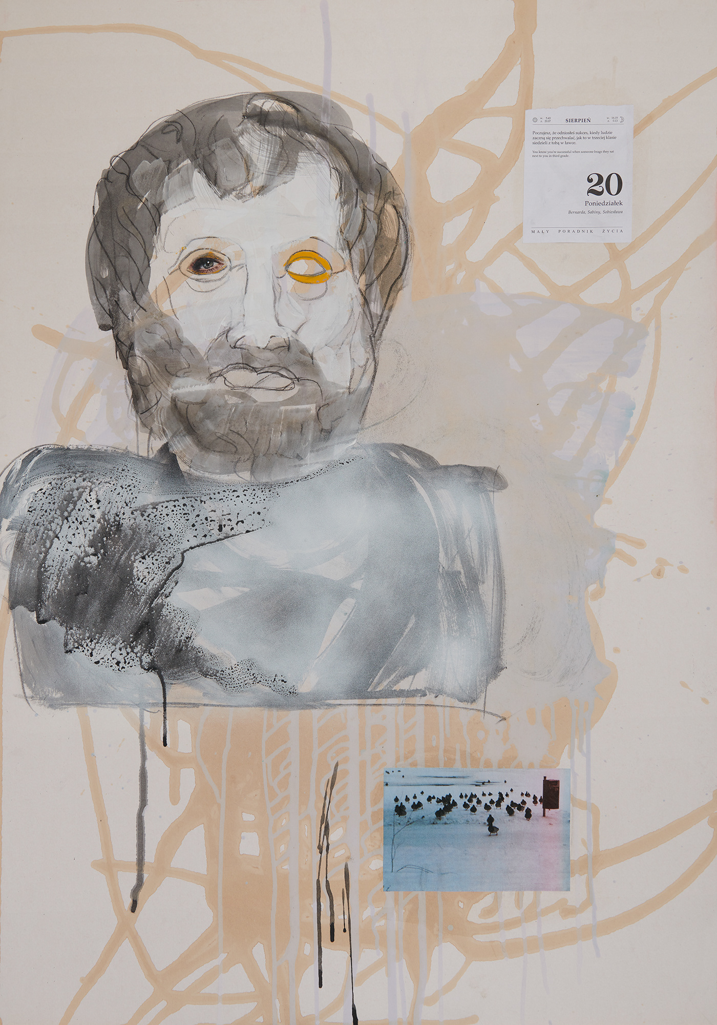 "Dziennik", 2018 r. akryl, papier, węgiel na tekturze, 100 x 70 cm