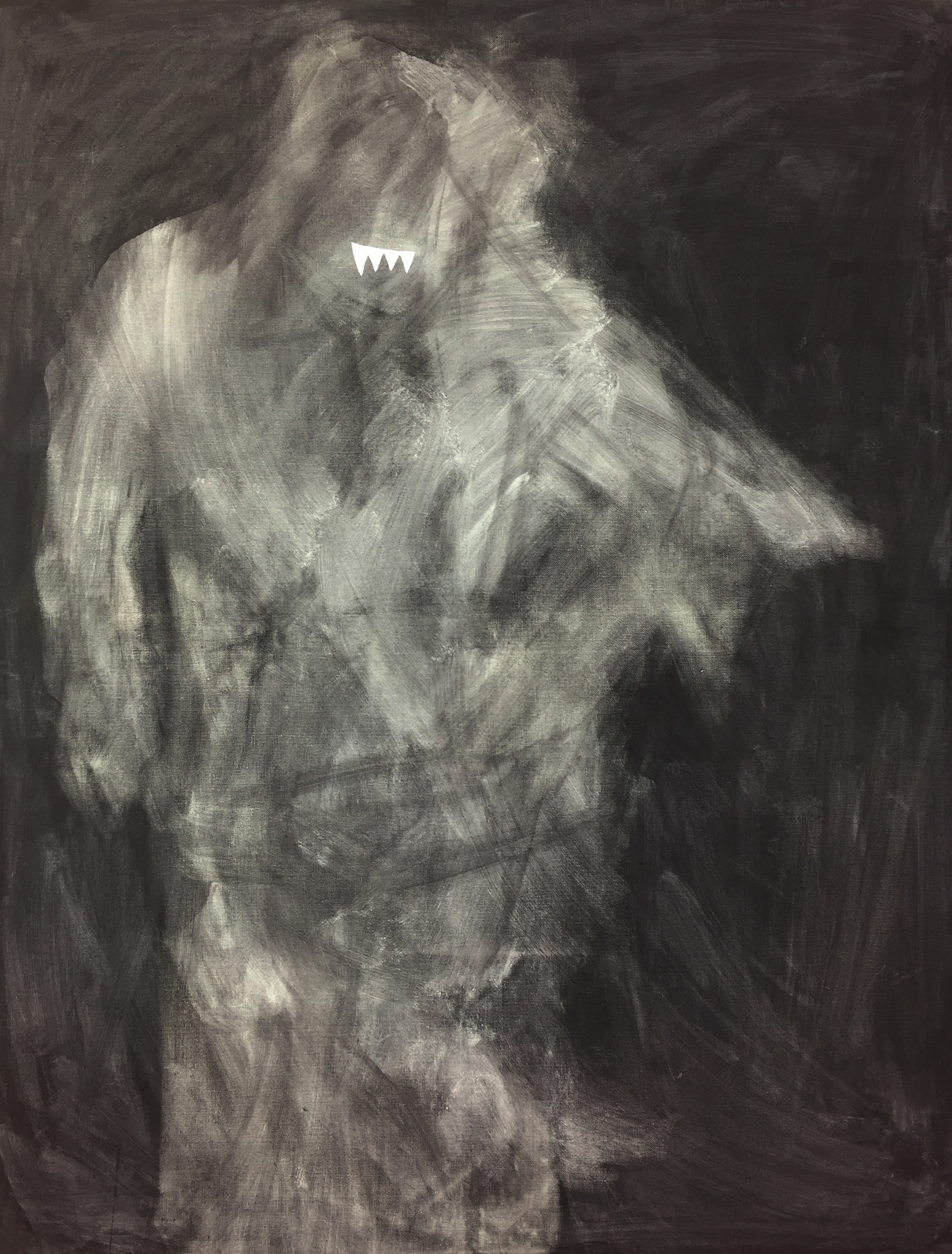 Sharpness (The birth of the gray man), egg tempera on canvas, 130x100 cm, 2020 / Wyostrzenie (Narodziny szarego człowieka), tempera jajowa na płótnie, 130x100 cm, 2020