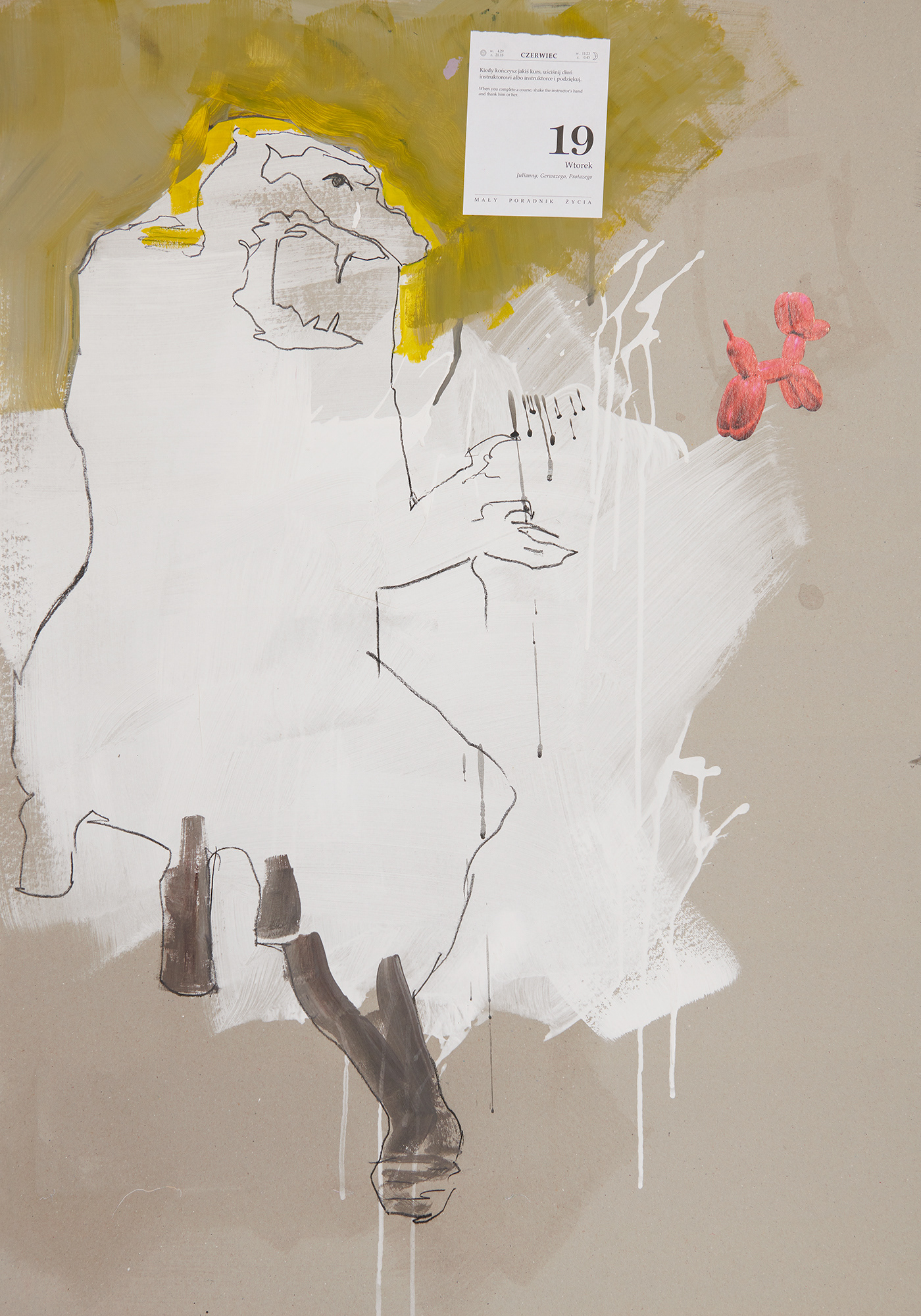 "Dziennik", 2018 r. akryl, papier, węgiel na tekturze, 100 x 70 cm