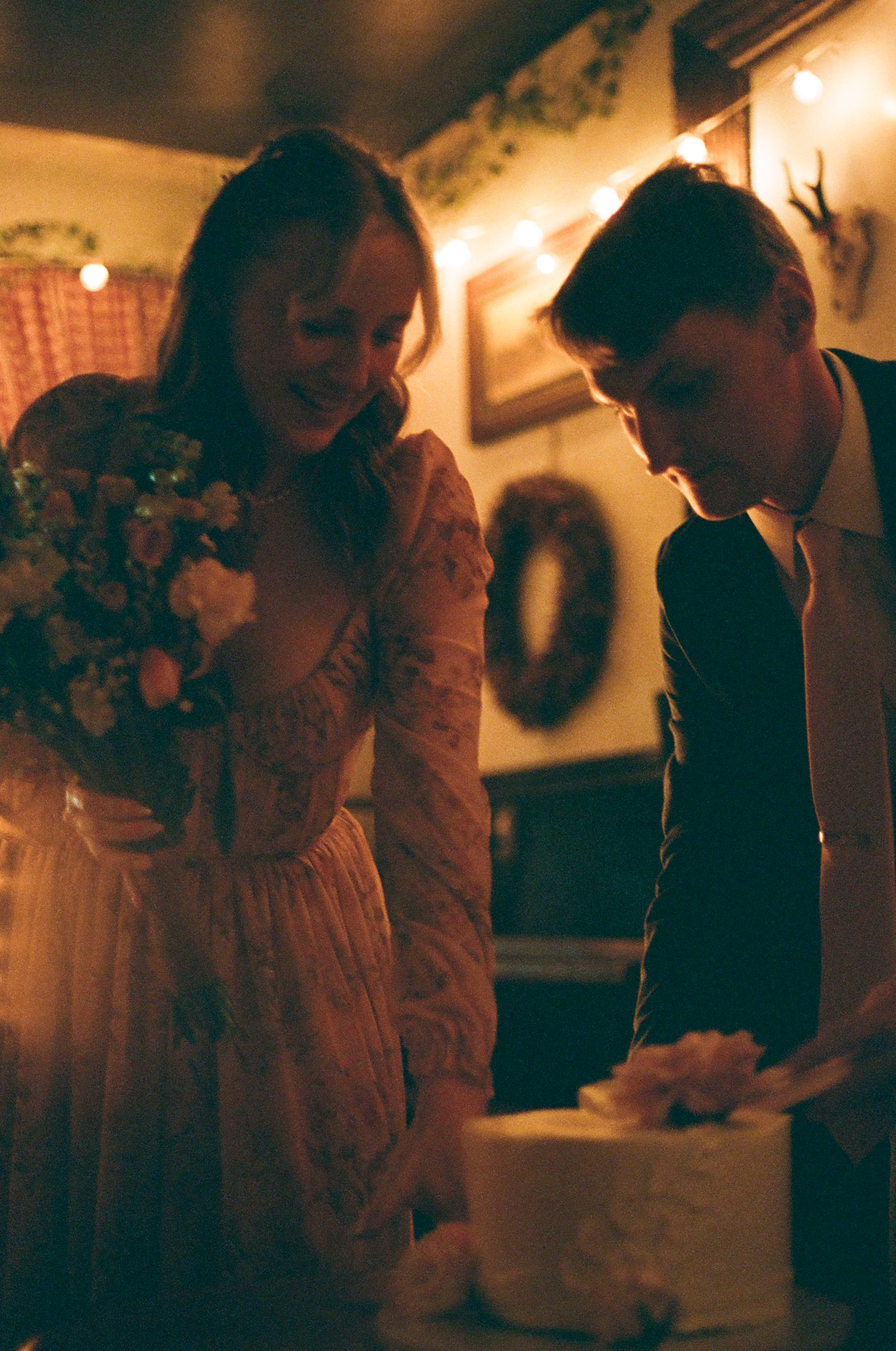 35mm film photo of a wedding cake