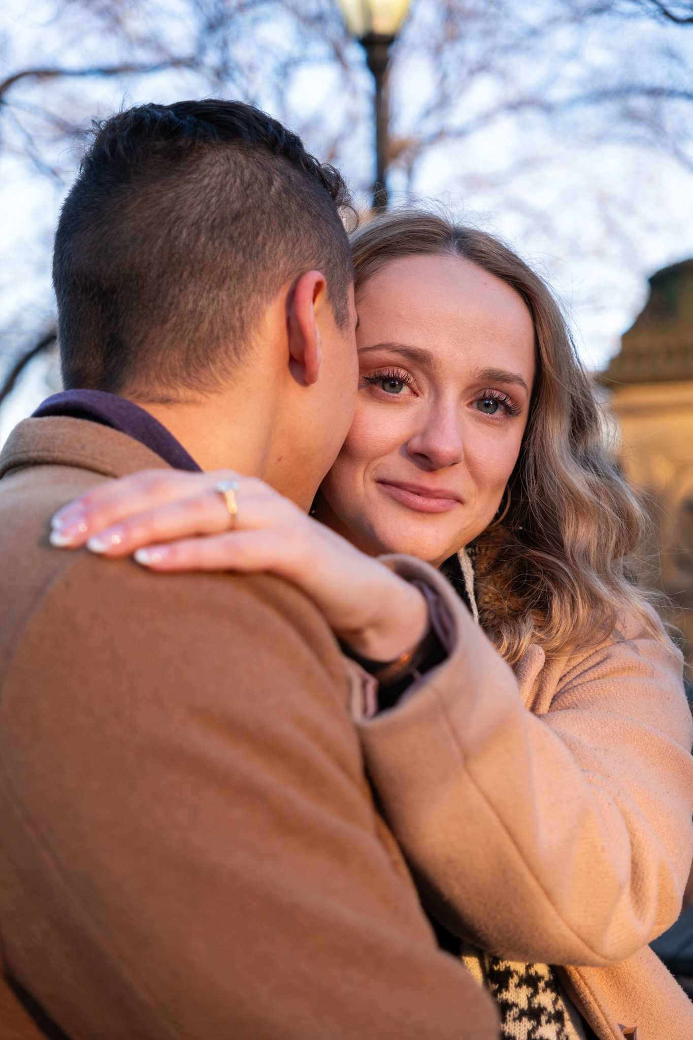 Portrait of a couple during an engagement session in Central Park