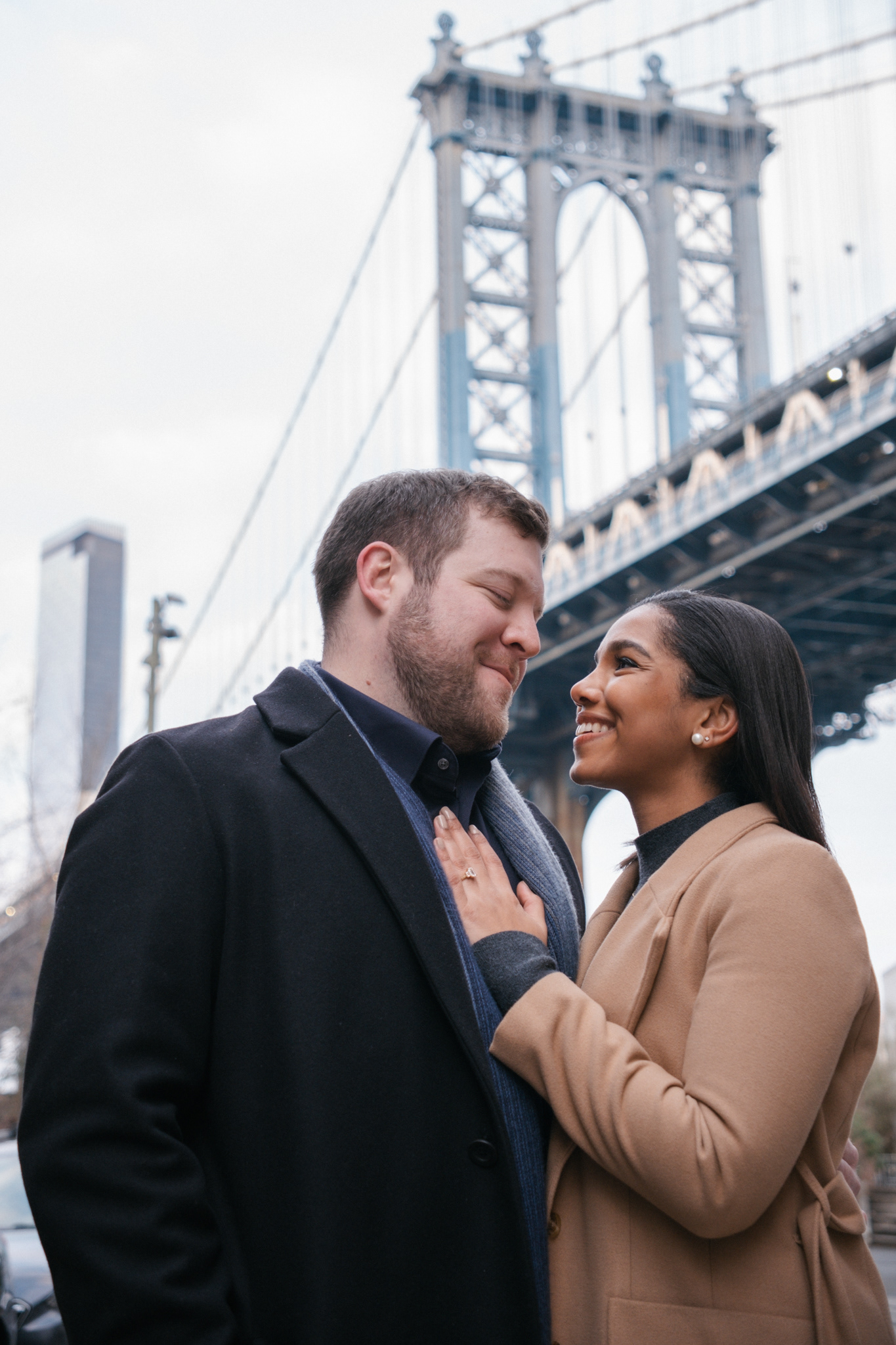Romantic portrait of a couple in Dumbo, NYC.