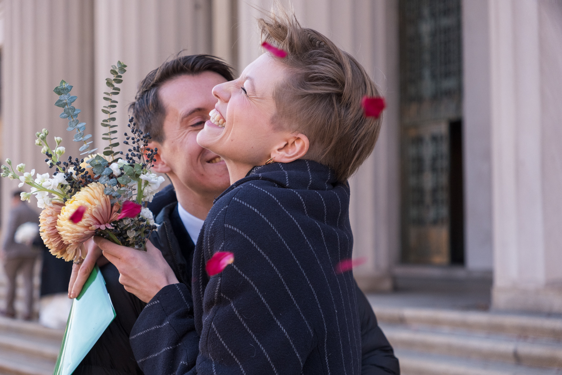 candid photo of a couple after a city hall wedding