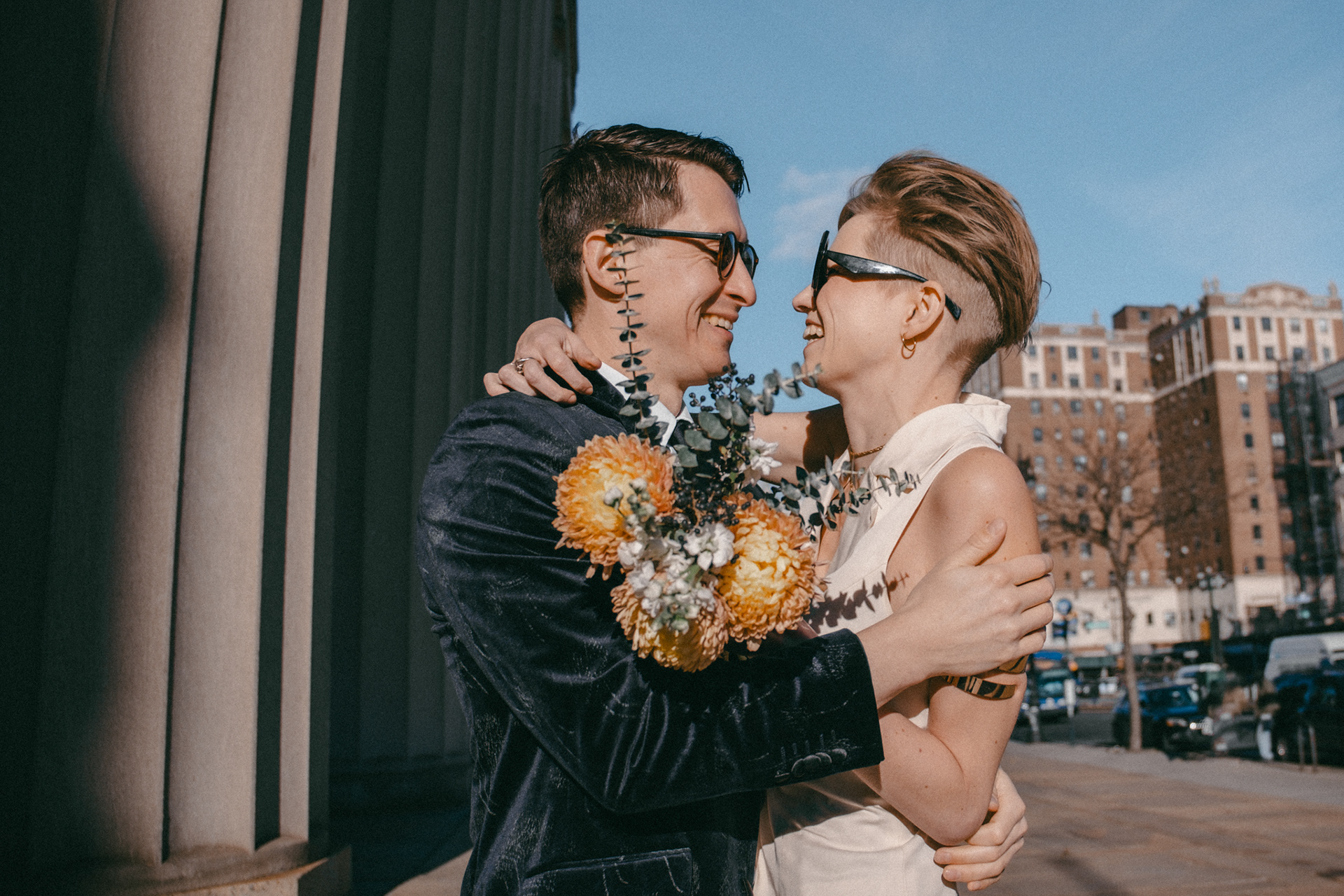 candid photo of a couple after a city hall wedding