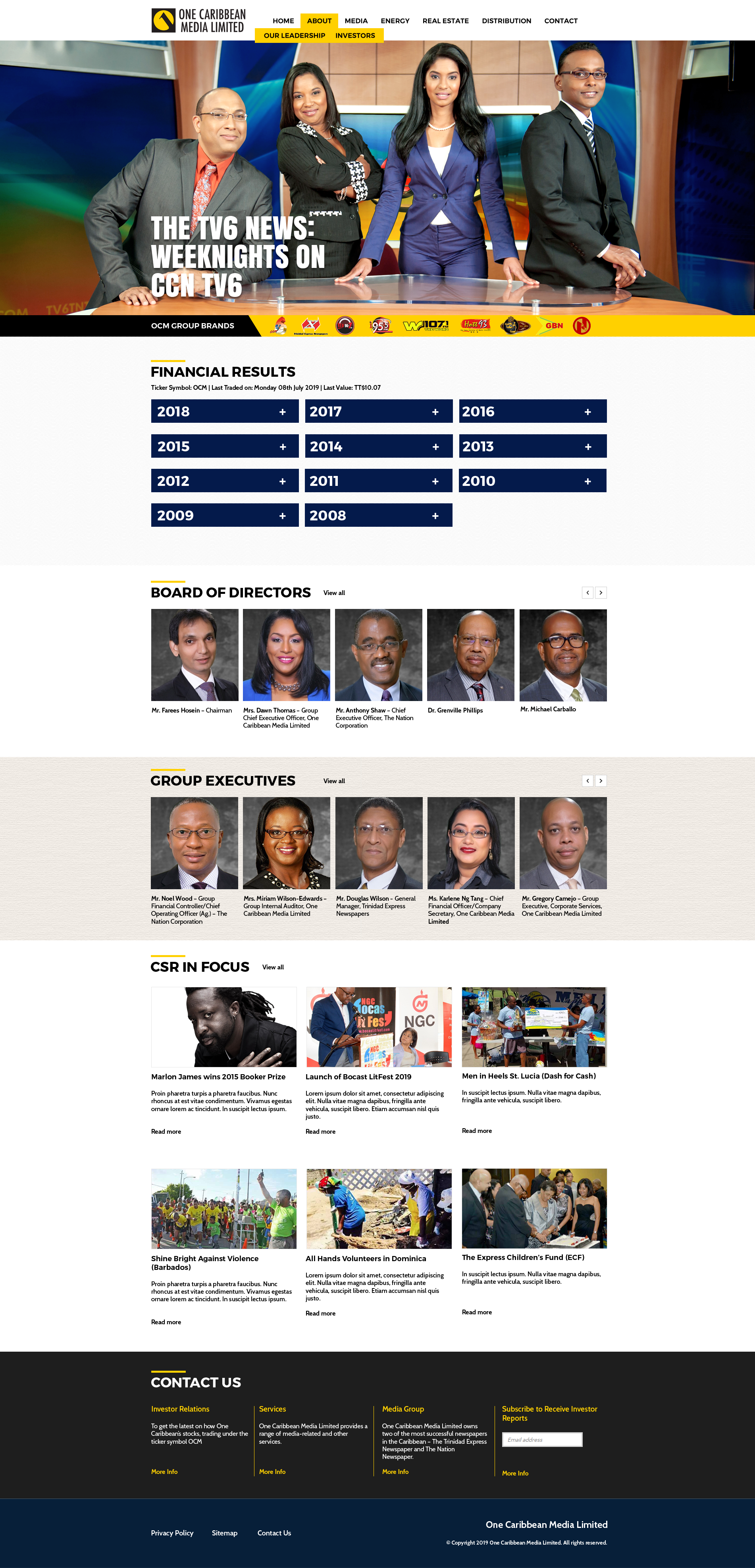 A mockup to update the corporate site of the parent company One Caribbean Media Limited