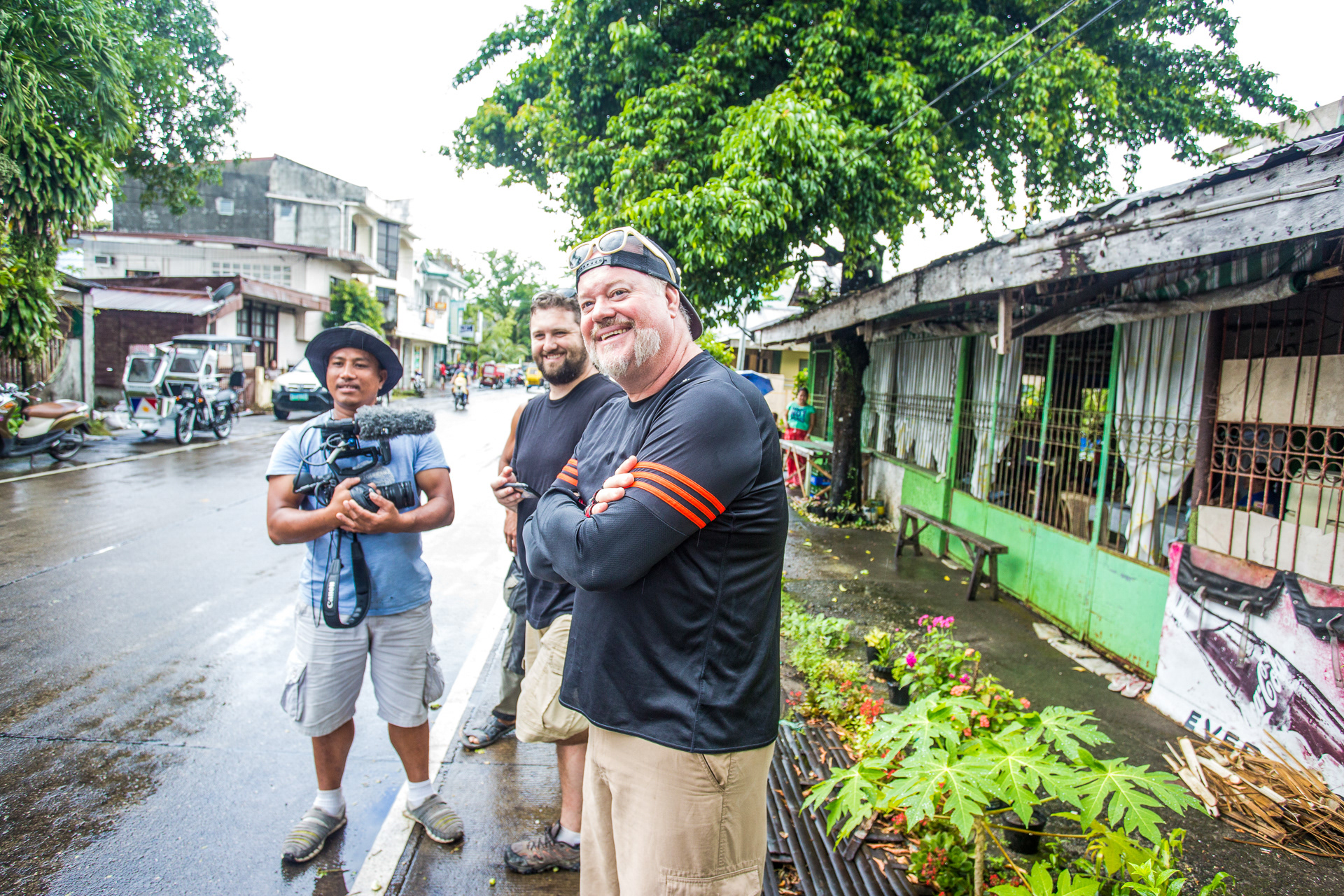 Taking a break from the rainy drive.