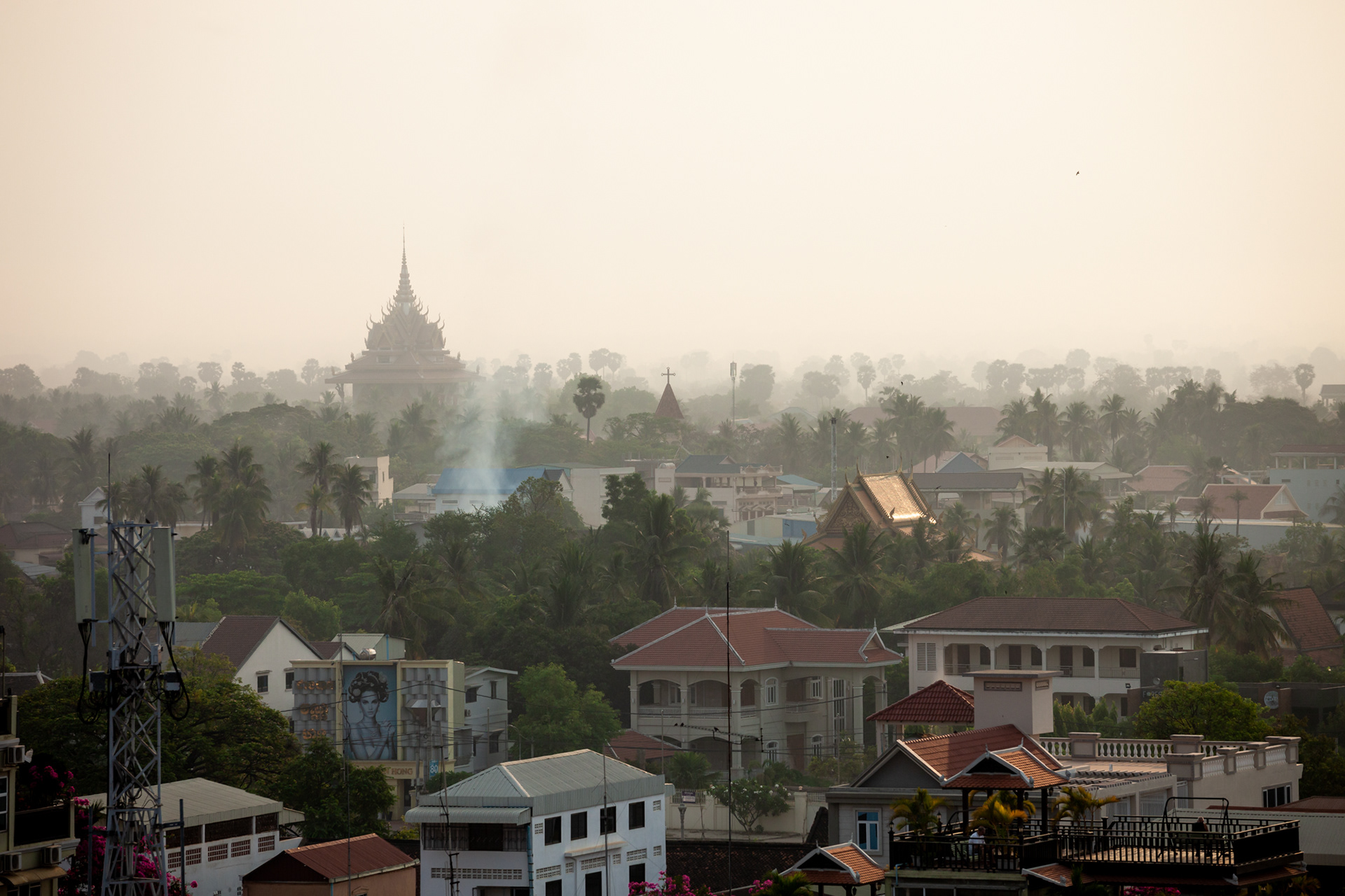 As the sun rises over the town of Battambang so do the sounds. Starting with birds and insects, shortly followed by prayer blasted over loudspeaker and the honks of traffic and the rumble of the bamboo railroad not far behind.