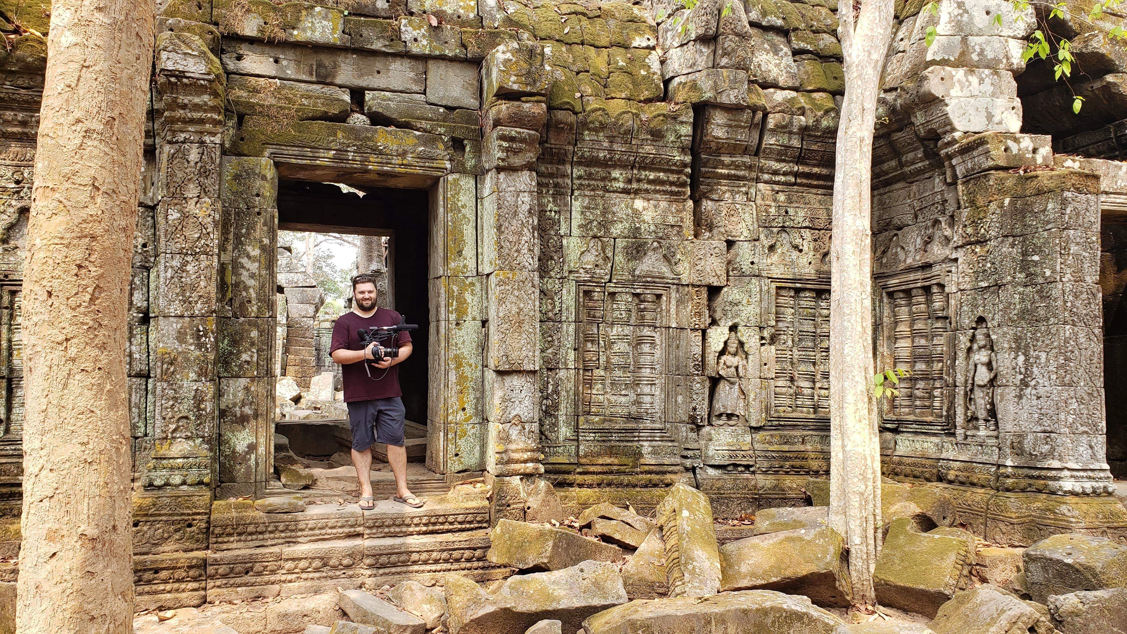Shaun exploring Ta Prohm at Angkor, a temple featured in the 2001 Angelina Jolie film "Tomb Raider"