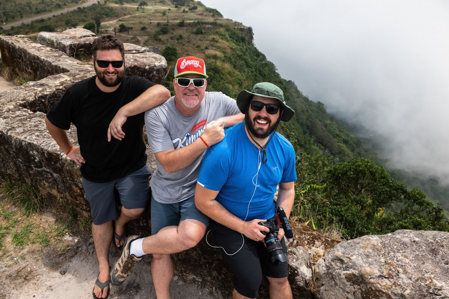 Shaun, Claus and Dillon catch their breath at Preah Monivong Bokor National Park. Located in the Cardamom Mountains, this park features a number of incredible sights including a former stronghold of the Khmer Rouge forces.