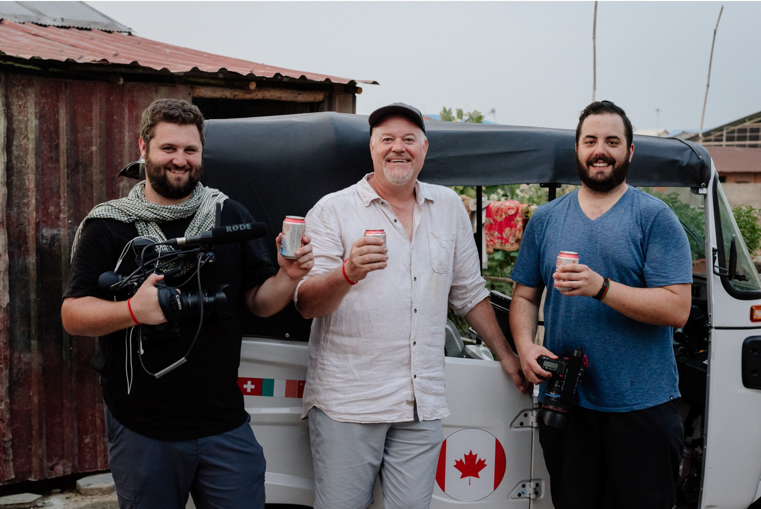 Shaun, Claus and Dillon enjoying a cold one after arriving at the Hov residence and officially handing over the keys to Mr. Hov and his family. The end of an amazing journey, and the start of an equally amazing celebration hosted by the Hov's.