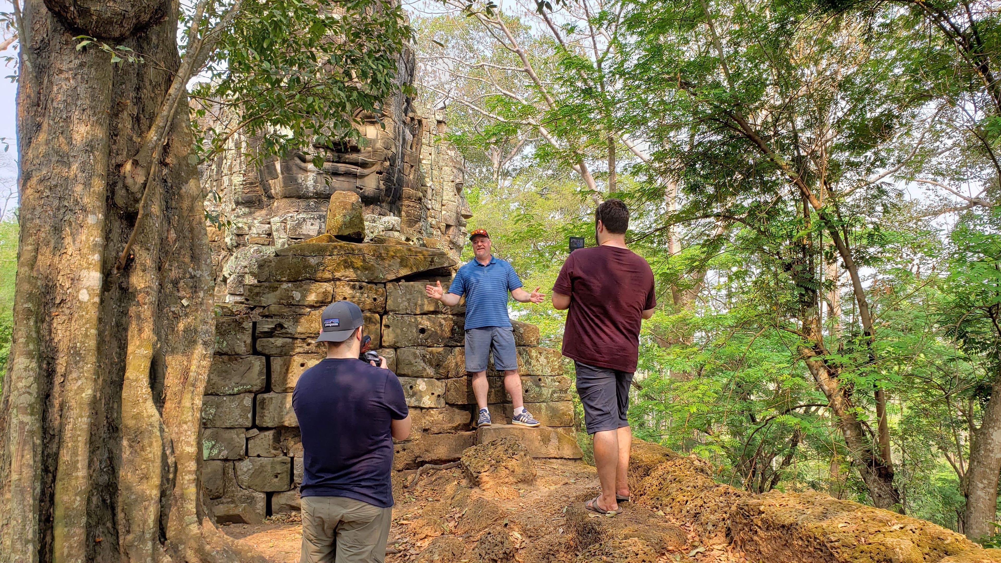 Behind the scenes filming and interview outside one of the many gates of Angkor.